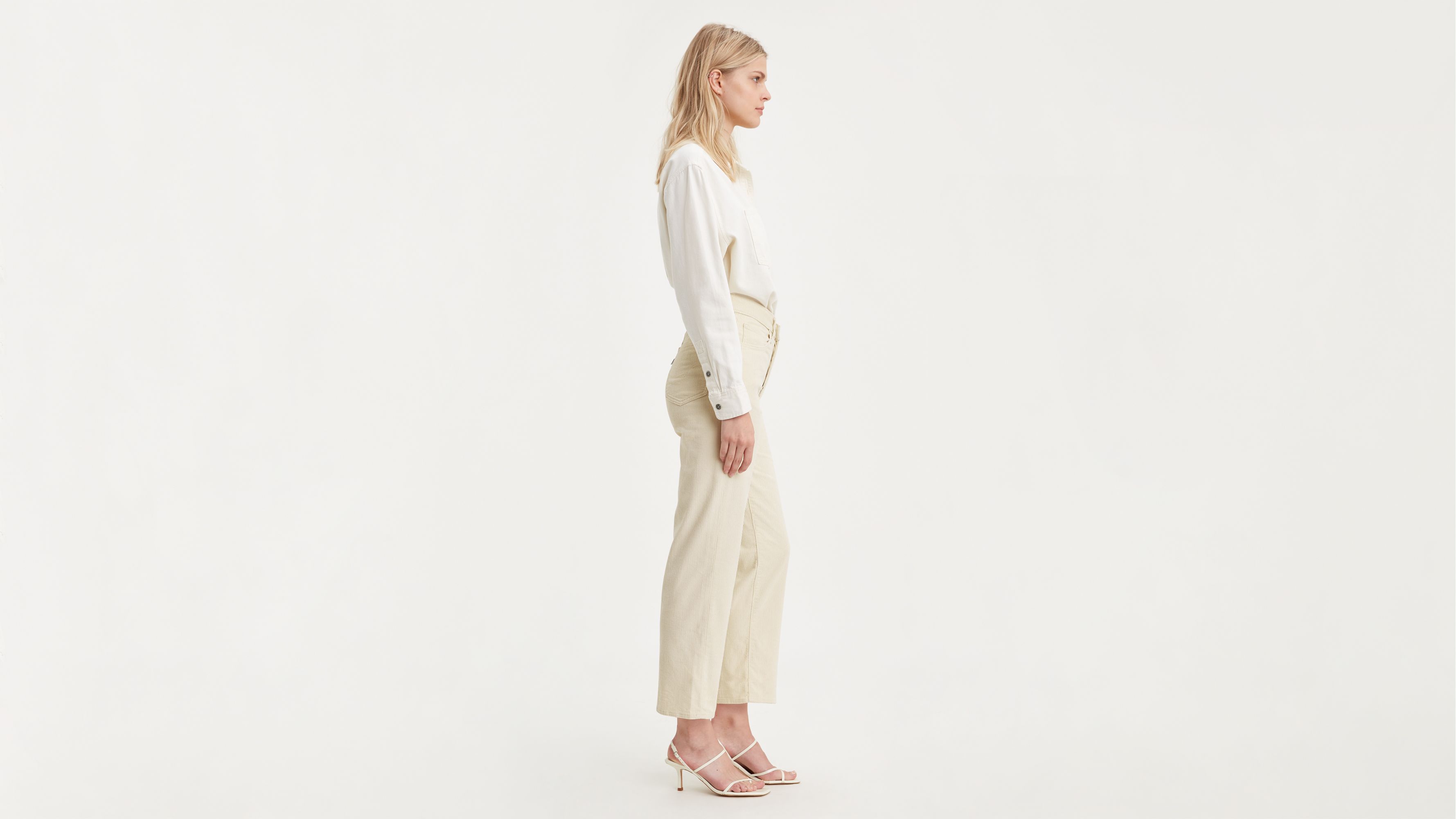 ribcage beige corduroy straight ankle jeans