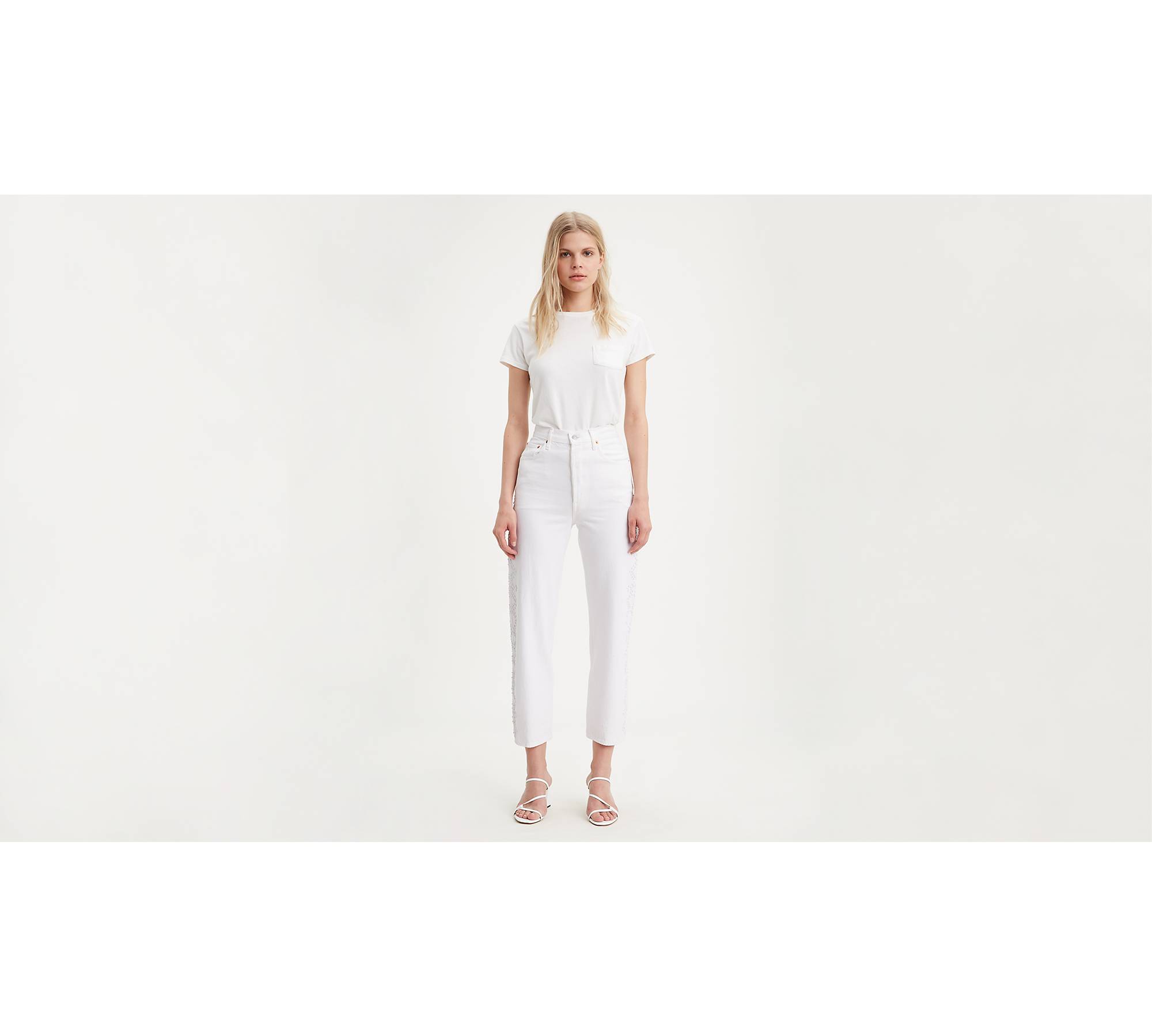 Studded Ribcage Straight Ankle Women's Jeans - White | Levi's® US