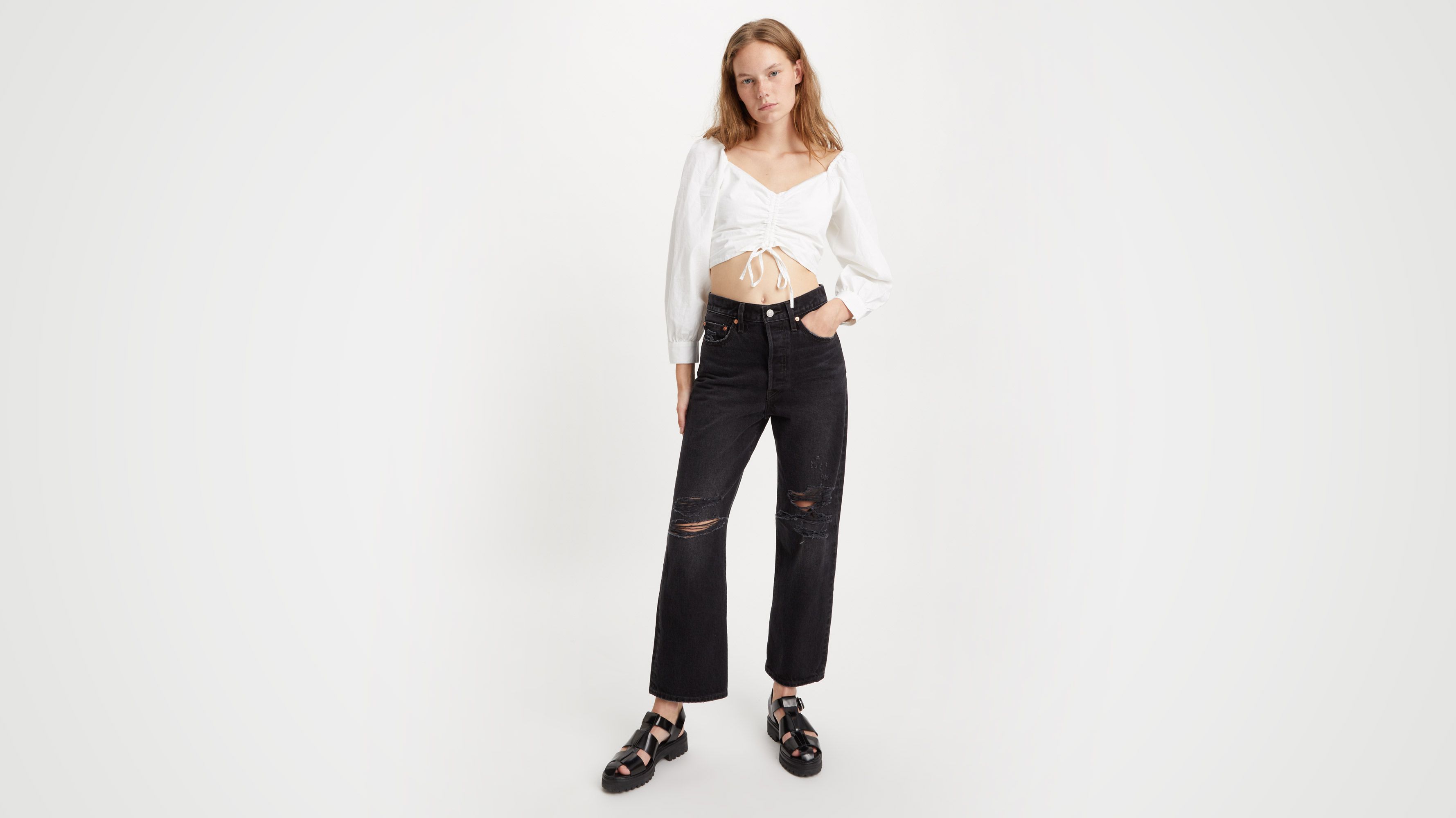 Maya High-Rise Ankle Straight Jeans in a Black Wash