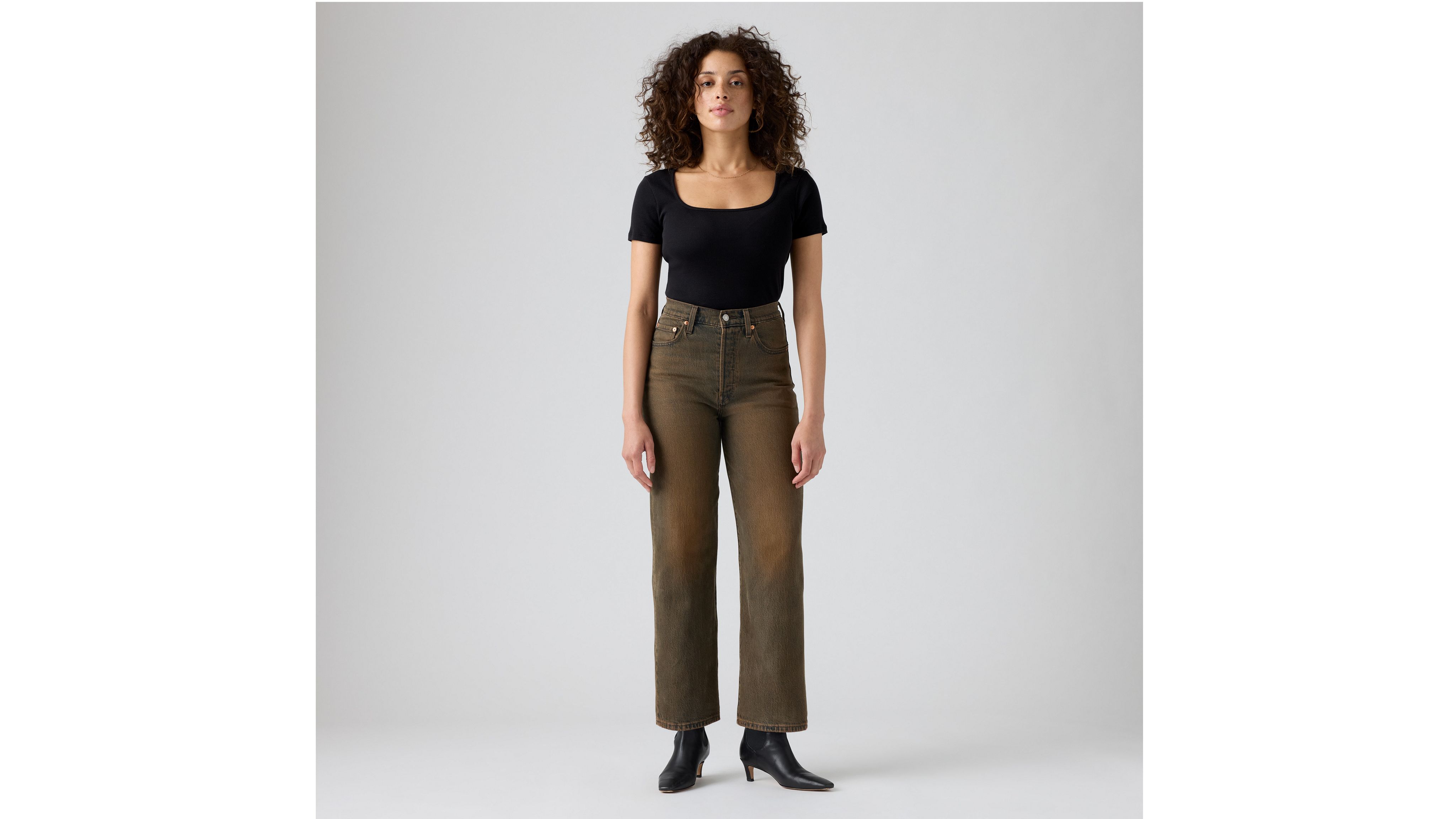 Levi's Ribcage Straight Ankle Women's Jeans 34x27 In Brown