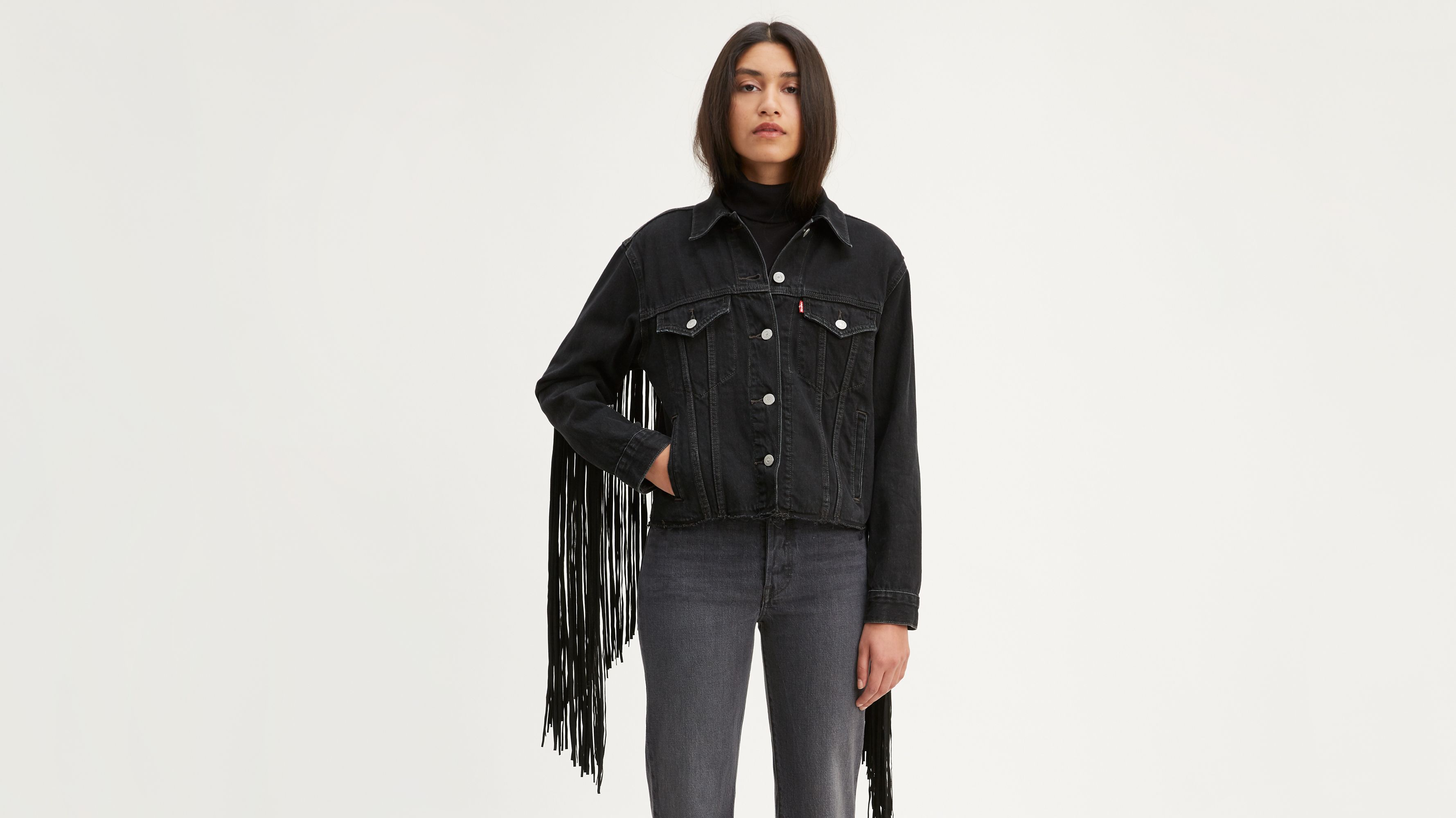 levi's ex boyfriend fringe trucker jacket