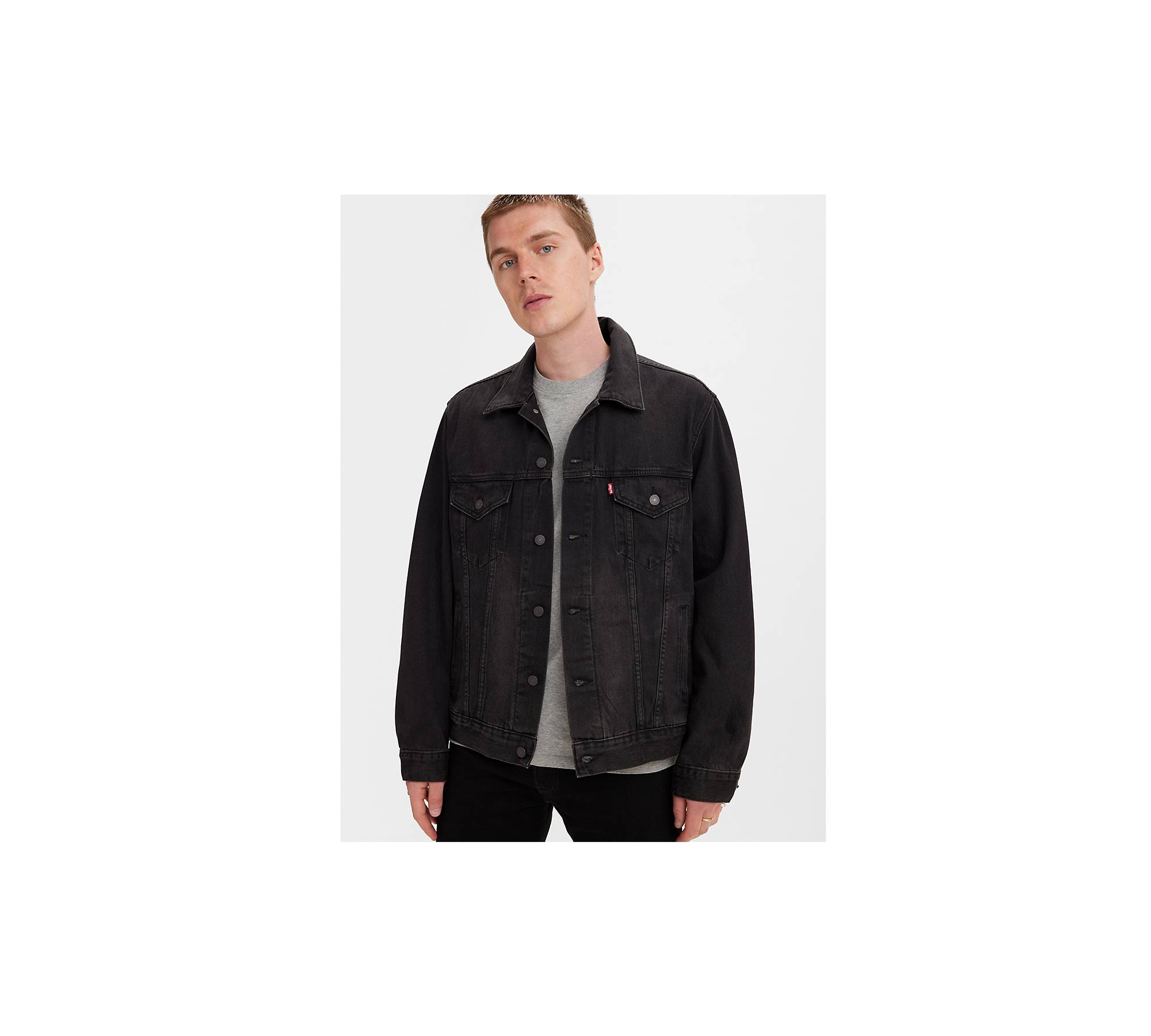 Vintage Relaxed Fit Trucker Jacket - Black