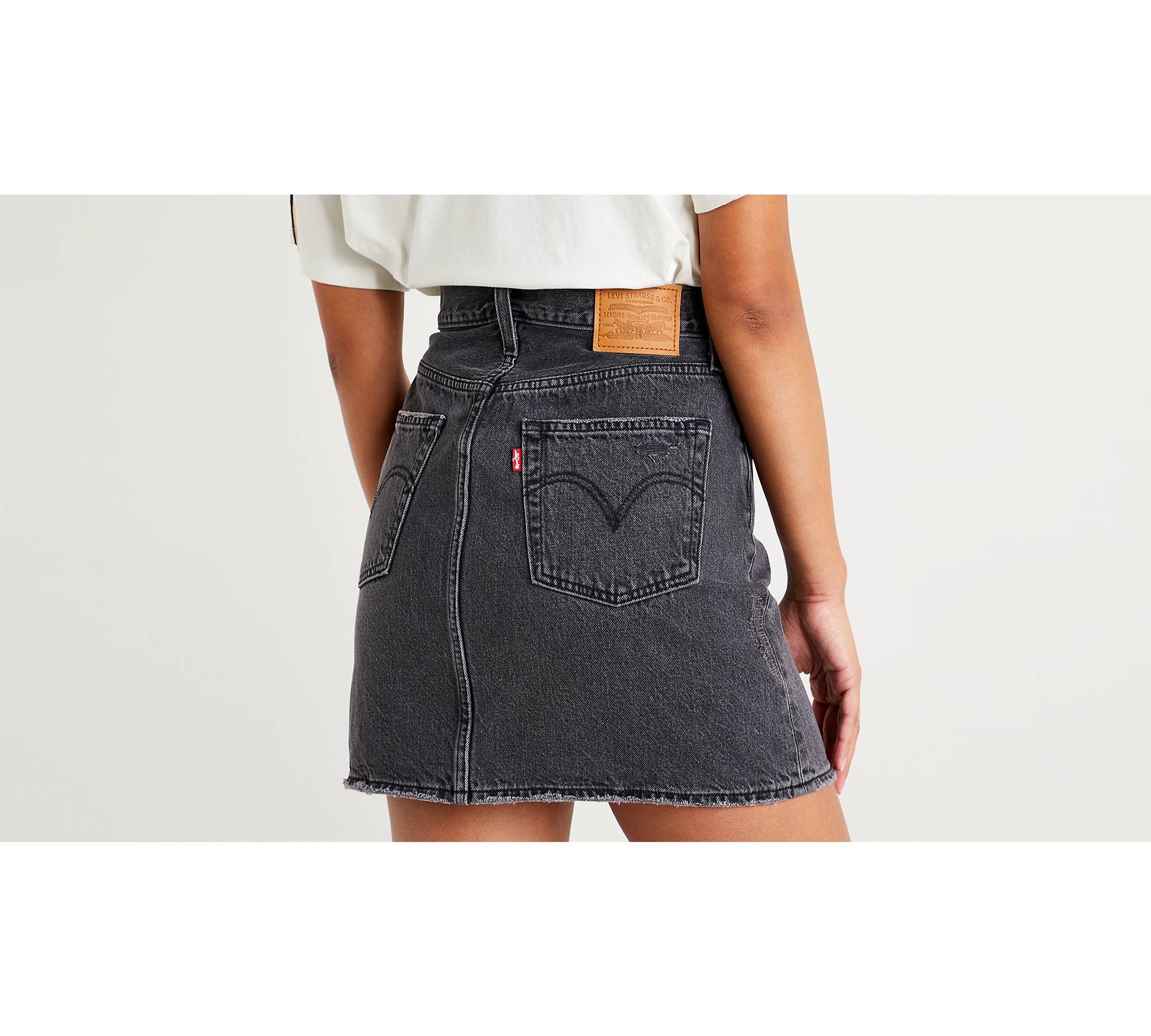 High Waisted Denim Skirt With Button Fly - Black