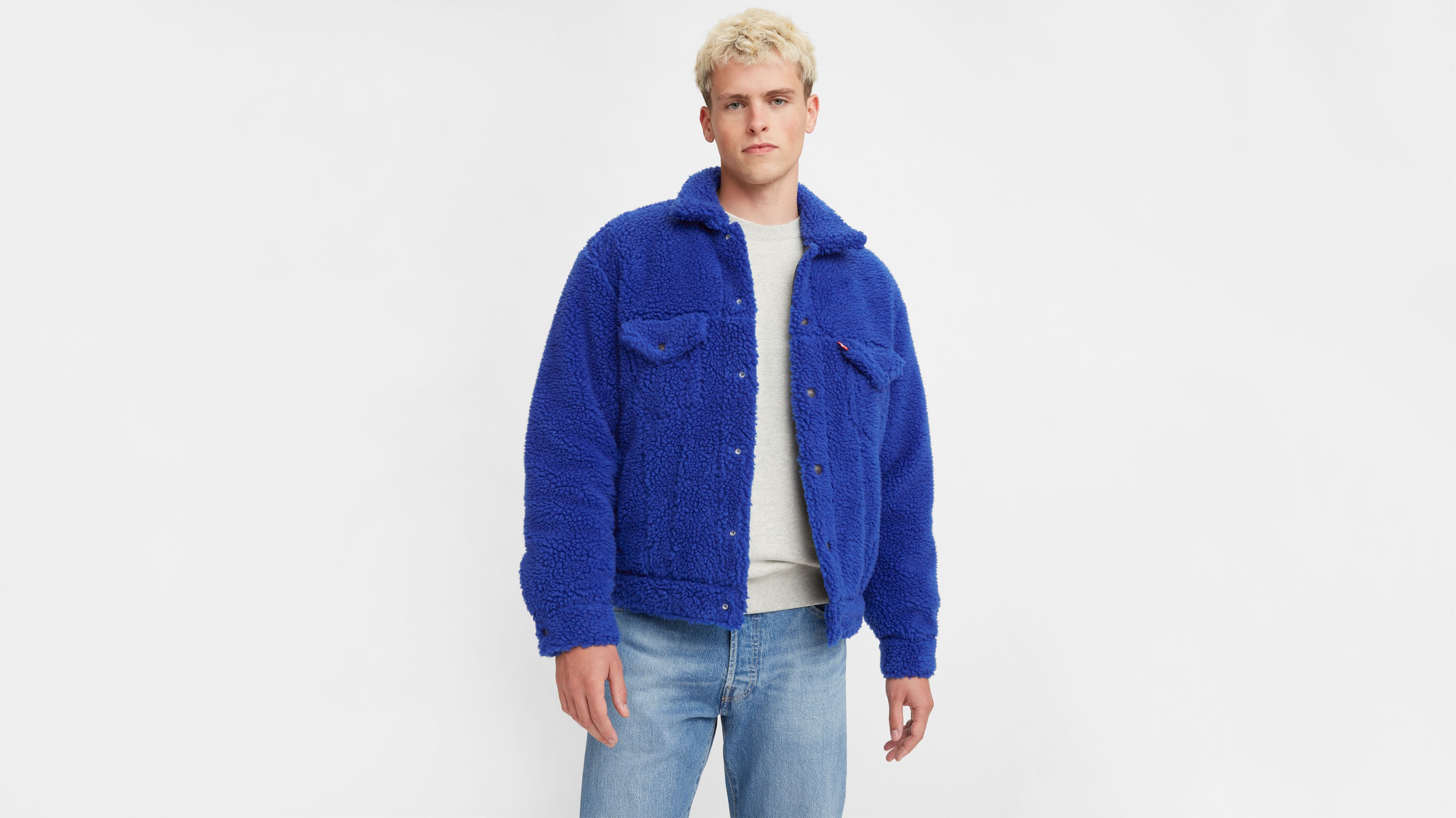 Woodies Clothing Vintage Blue Sherpa Lined Denim Trucker Jacket