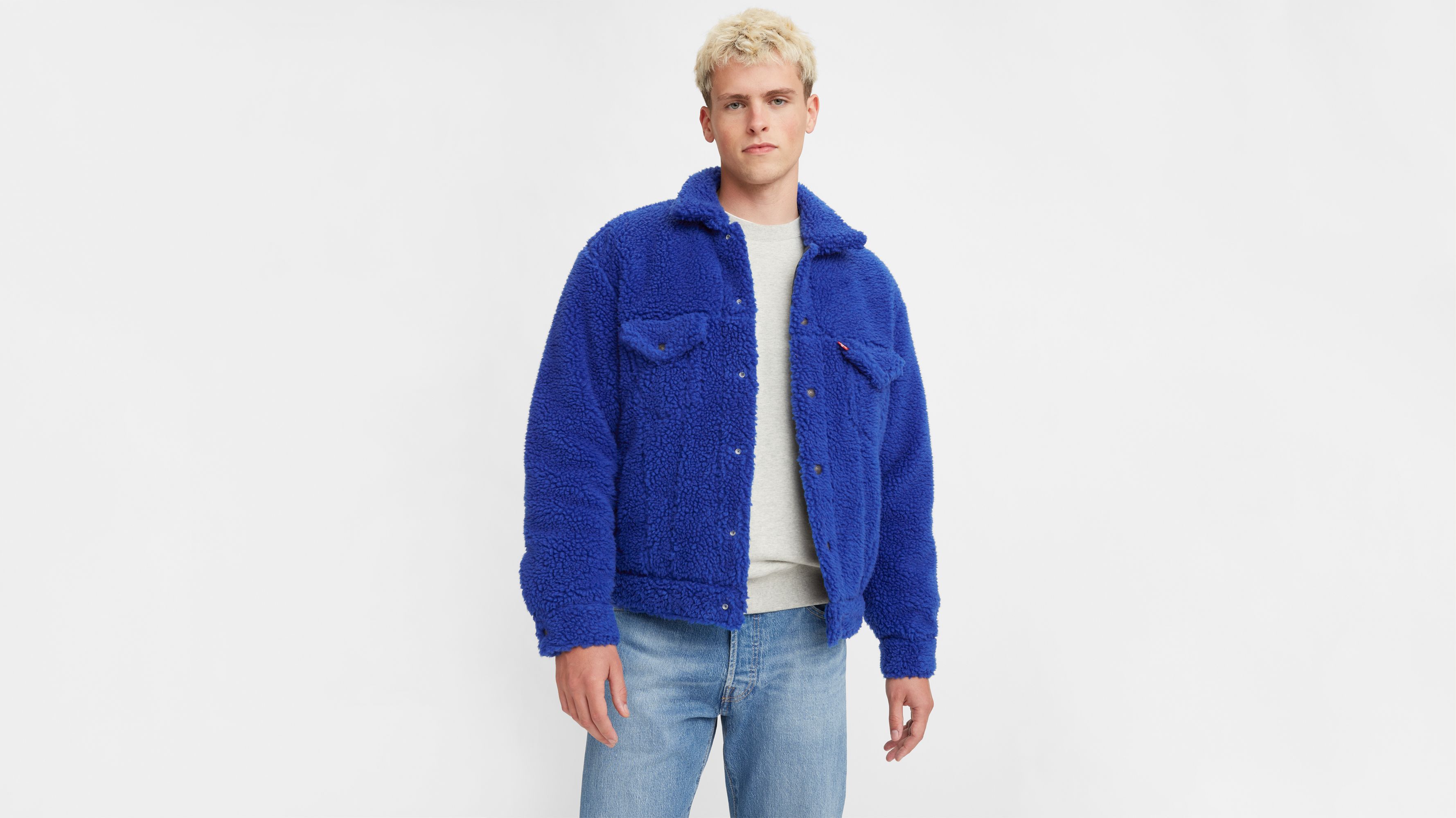 Blue sherpa jacket best sale