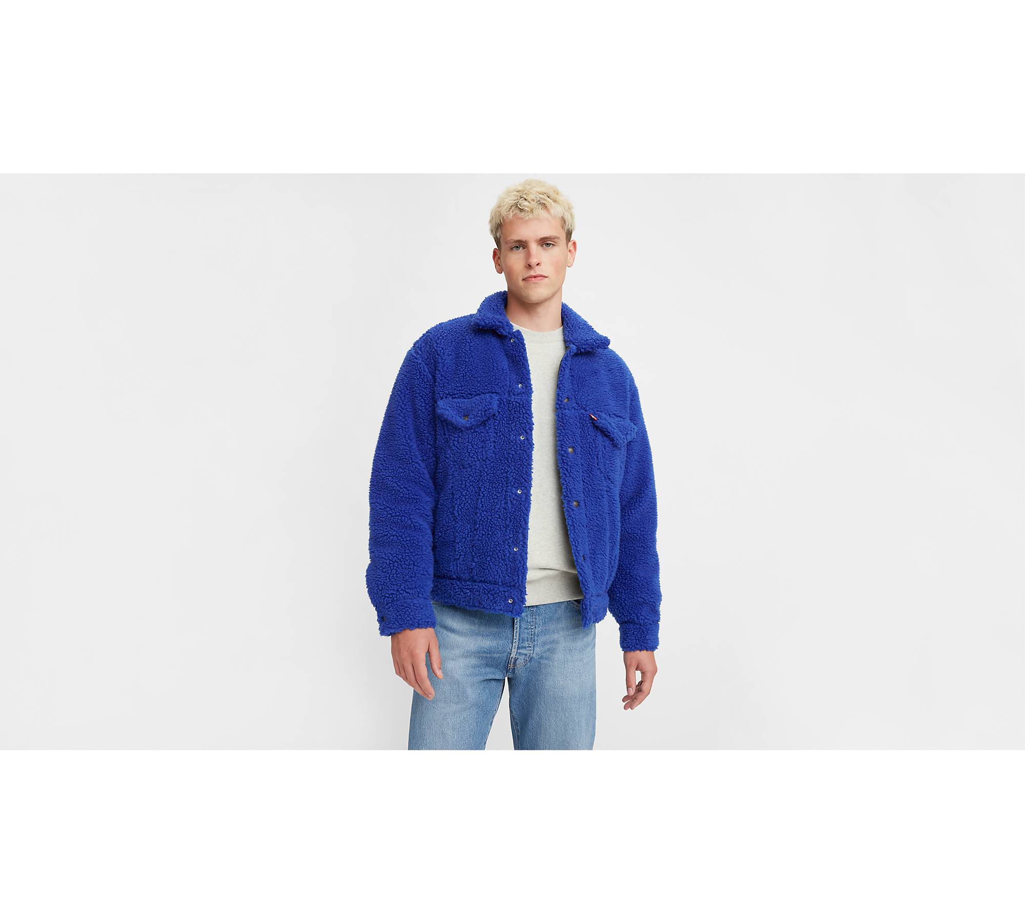 Lucky Brand Lakewood Men's Blue Denim Sherpa Trucker Jacket Small Levis Zara
