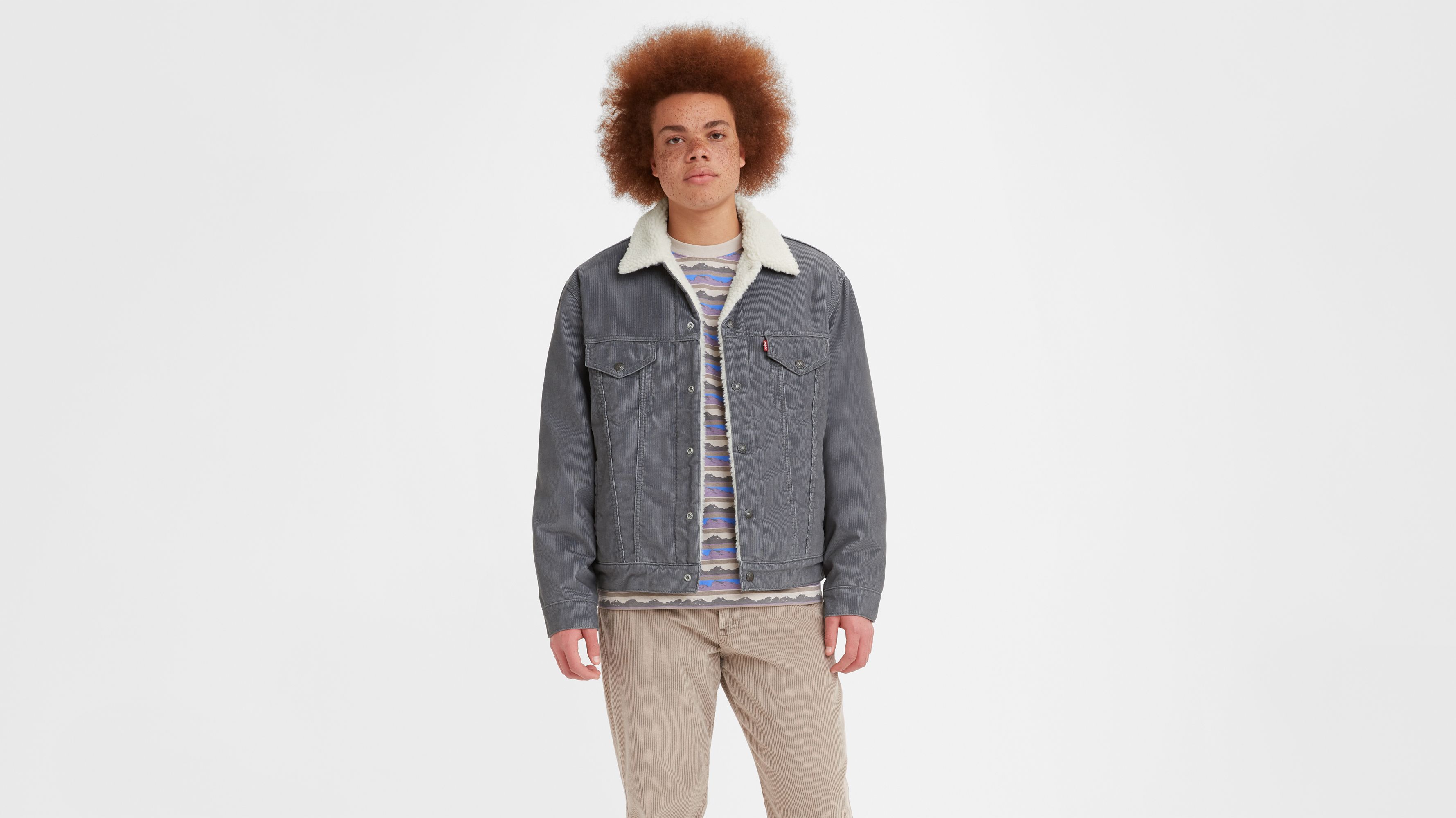 Vintage Relaxed Fit Sherpa Corduroy Trucker Jacket - Grey | Levi's® US