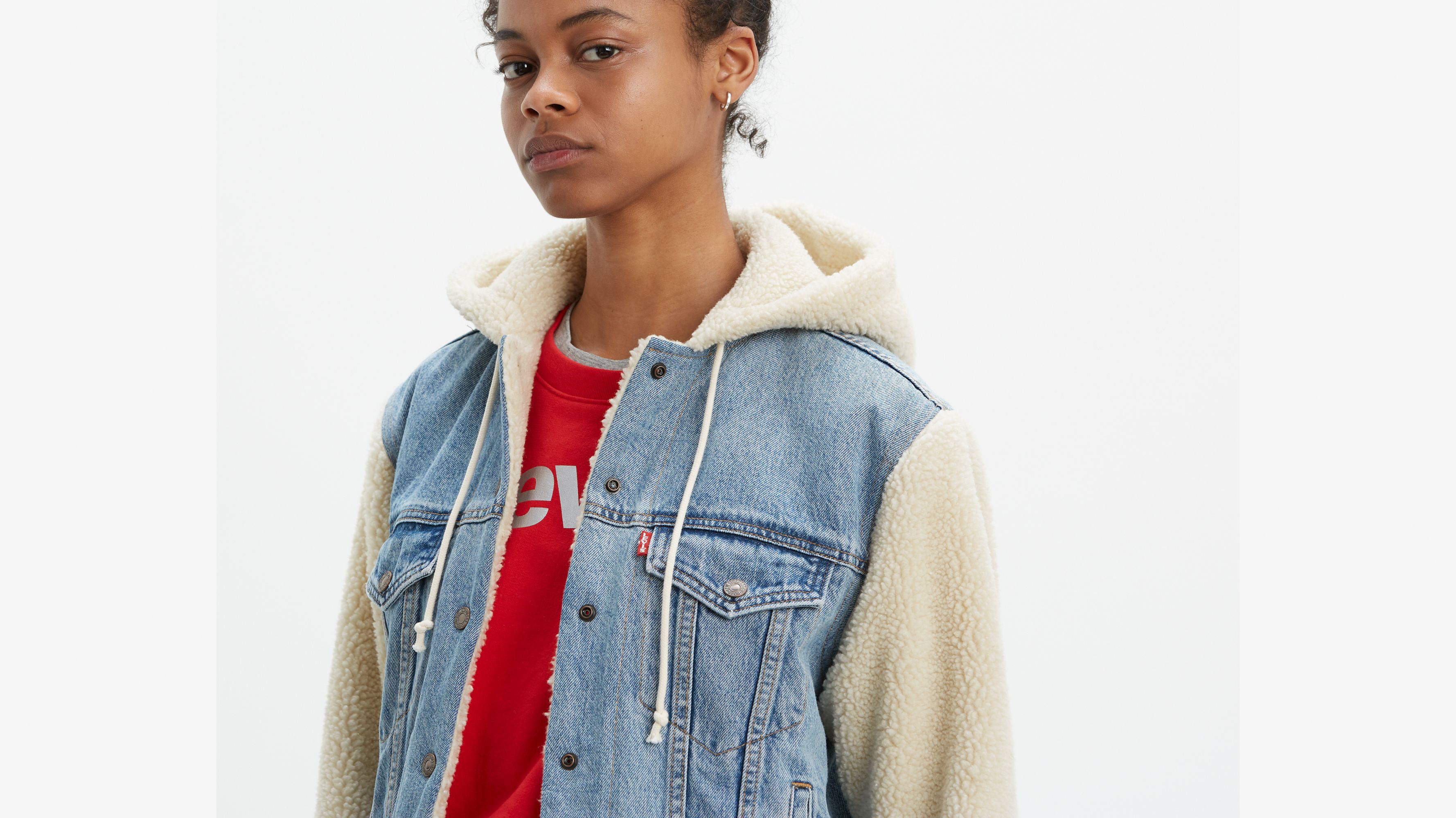 levi's long sherpa hooded trucker jacket