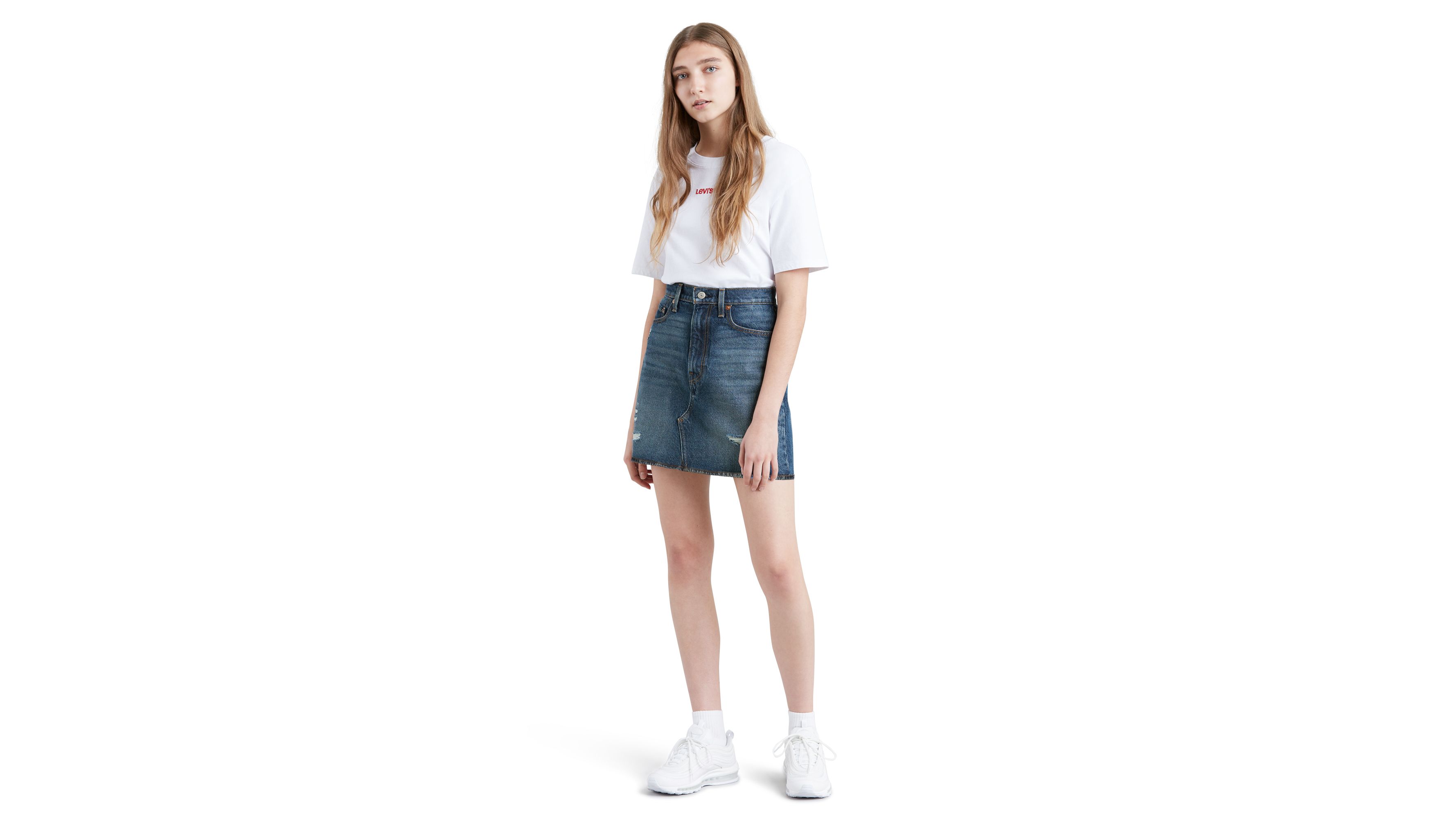 High Waisted Denim Skirt - Medium Wash 