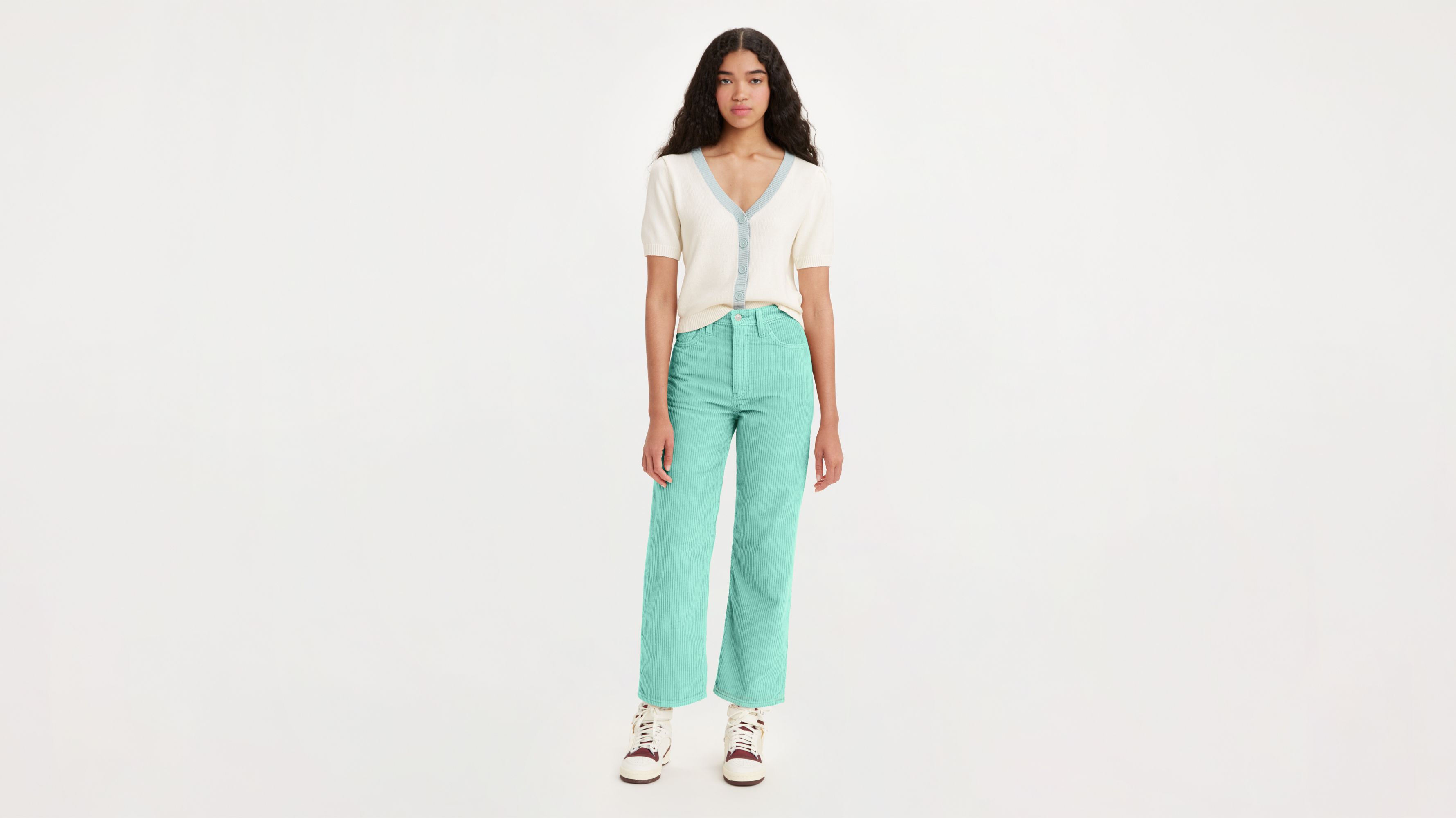 Corduroy Ribcage Straight Ankle Women's Pants - Green | Levi's® US