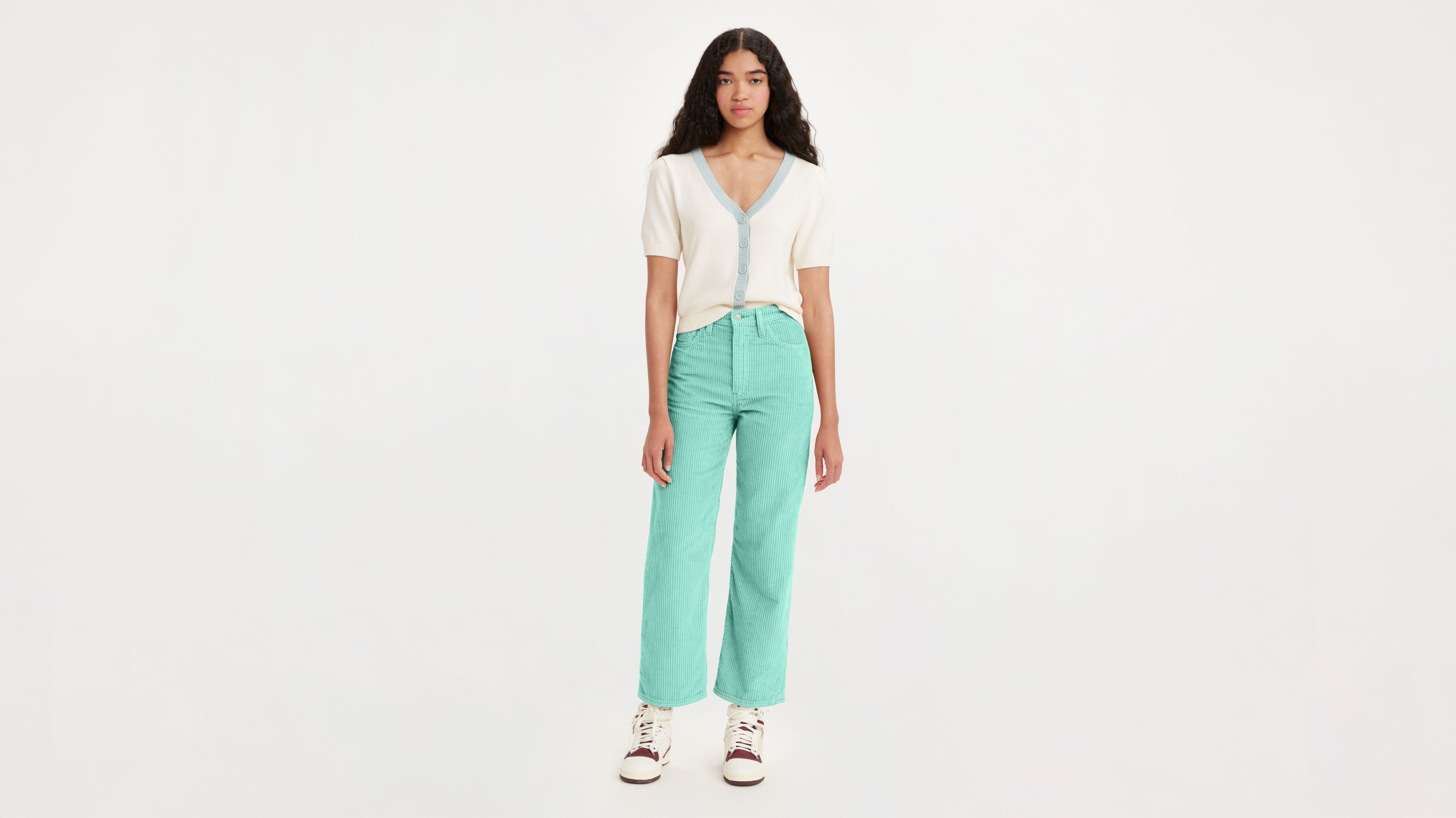 Ribcage Corduroy Straight Ankle Women's Pants - Green | Levi's® US