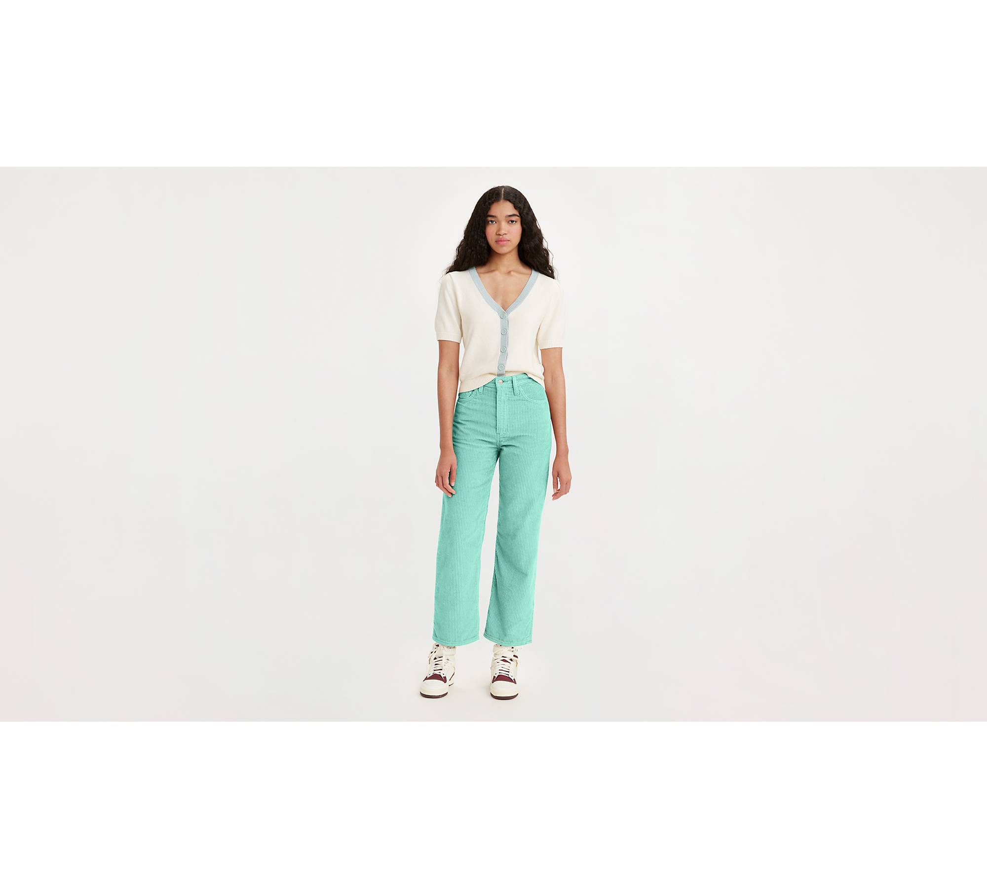 Ribcage Corduroy Straight Ankle Women's Pants - Green | Levi's® US