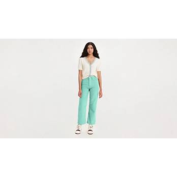 Ribcage Corduroy Straight Ankle Women's Pants - Green