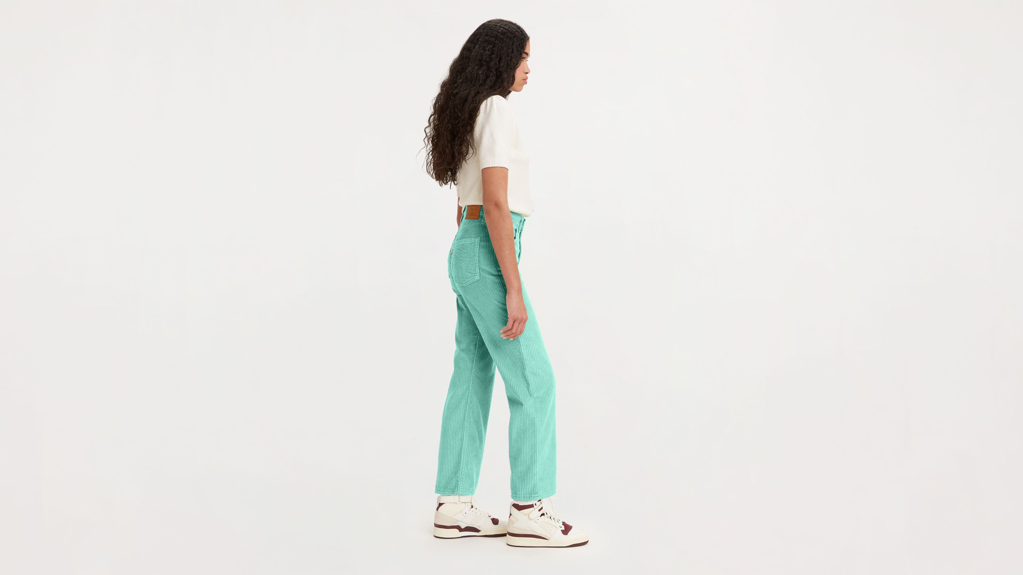 Ribcage Straight Ankle Corduroy Pants - White