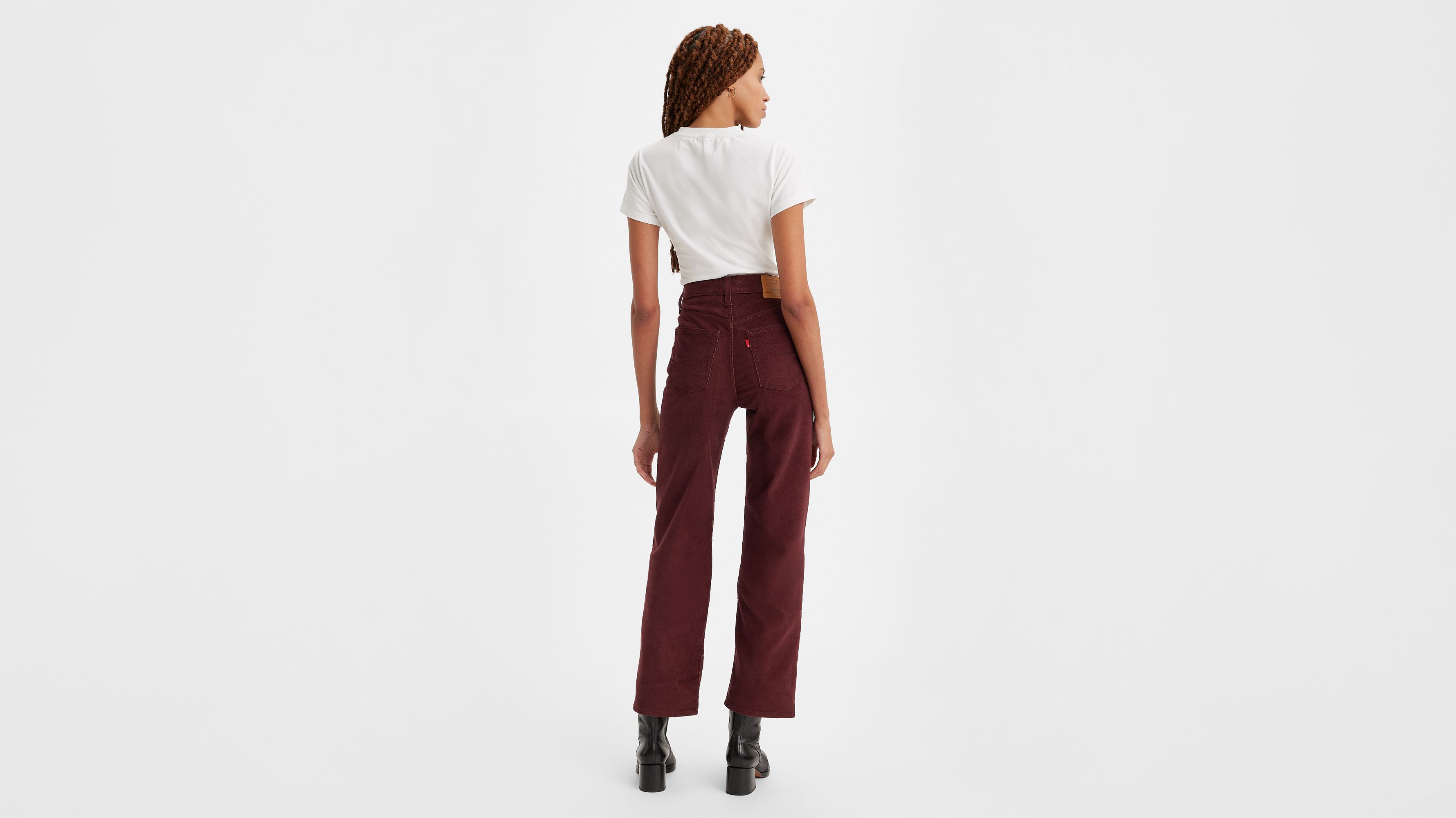 Ribcage Straight Ankle Corduroy Pants - Red