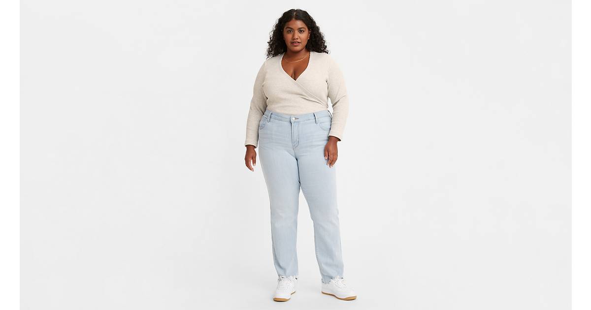 DTT Katy Curve Plus Size High Waisted Cropped Straight Jeans Light Wash  Denim