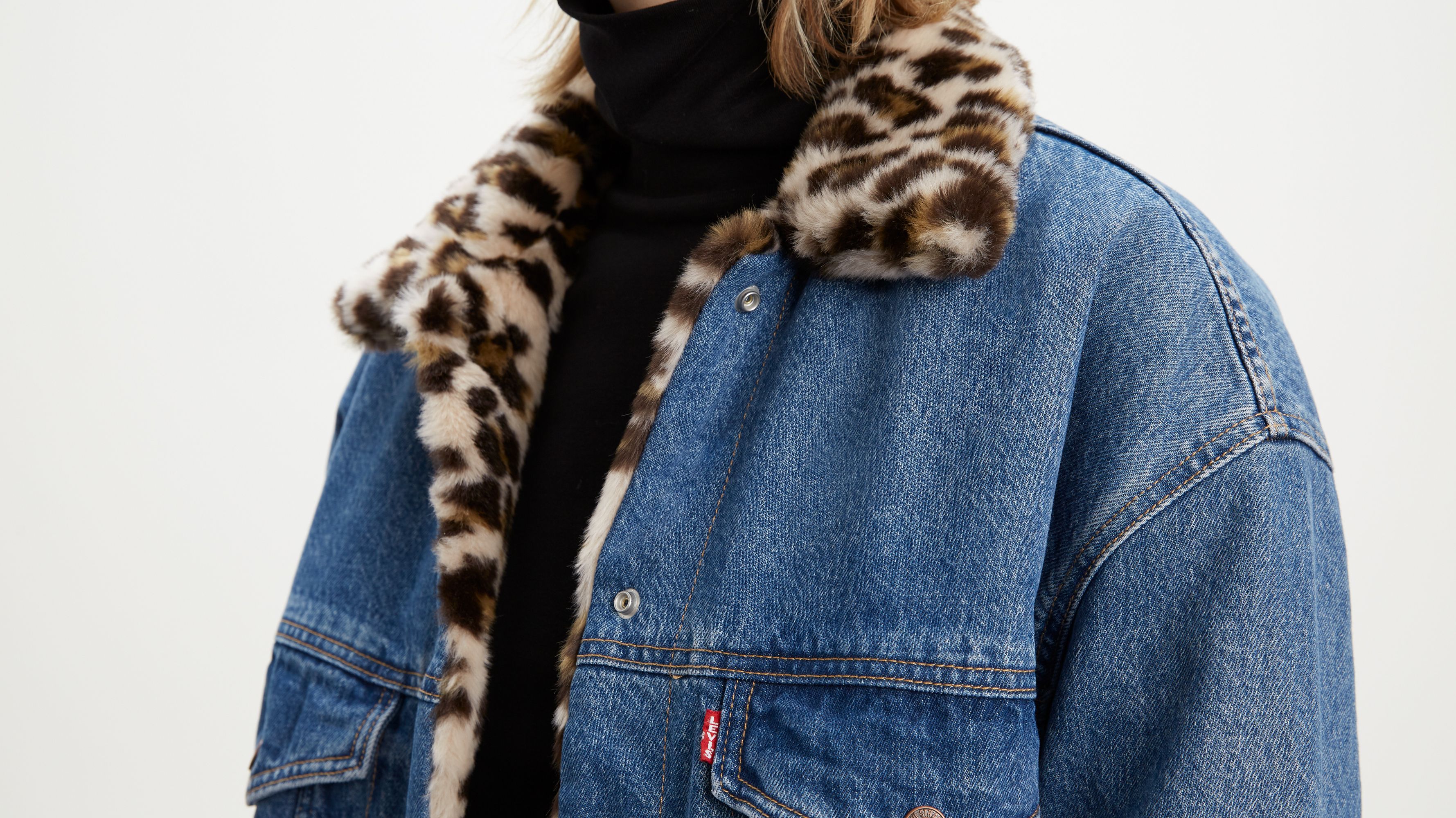 Oversize reversible faux fur best sale & denim trucker jacket