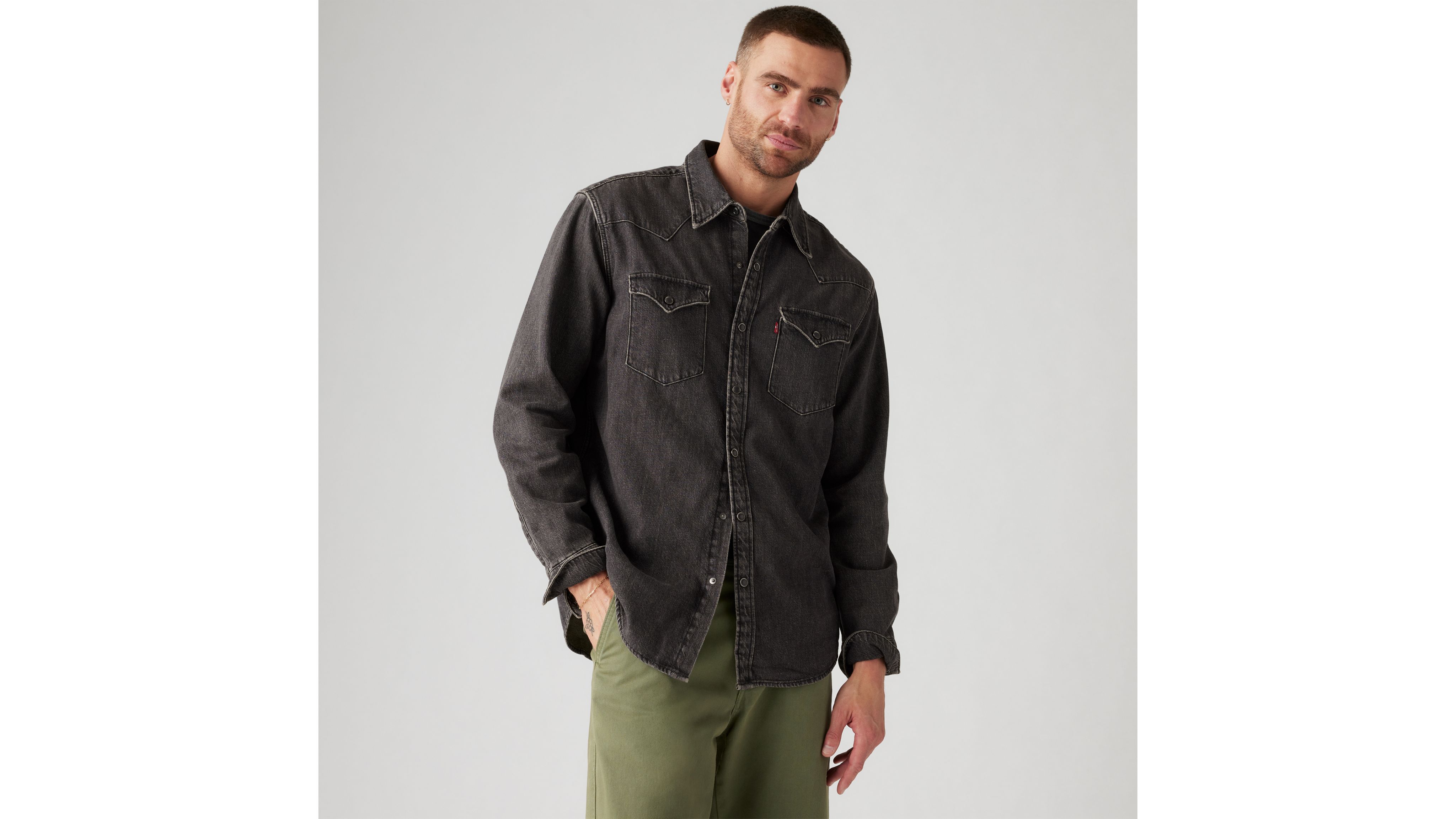 Levis black deals denim shirt mens