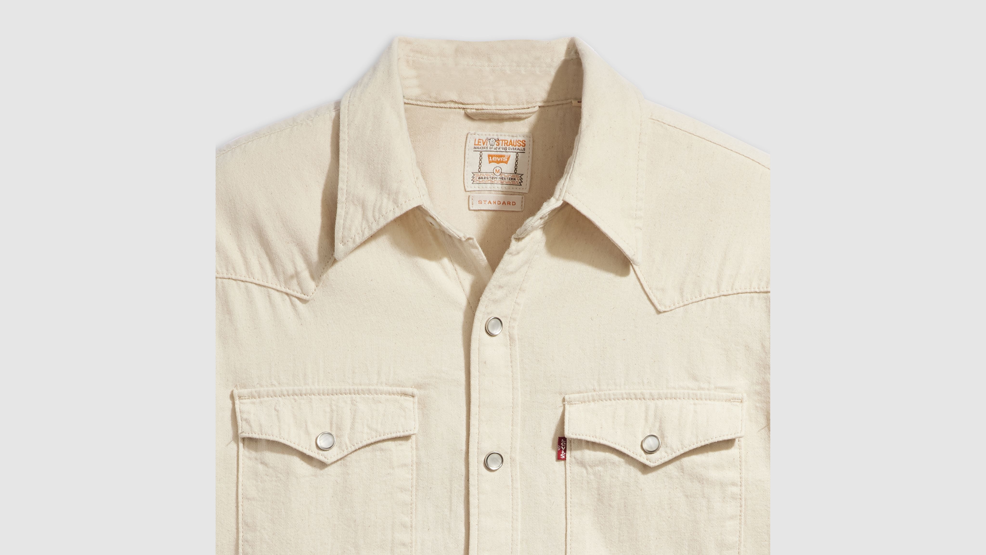 LEVI Cream White Beige Denim Shirt on sale Work Utility 100% Cotton SZ XL C101375