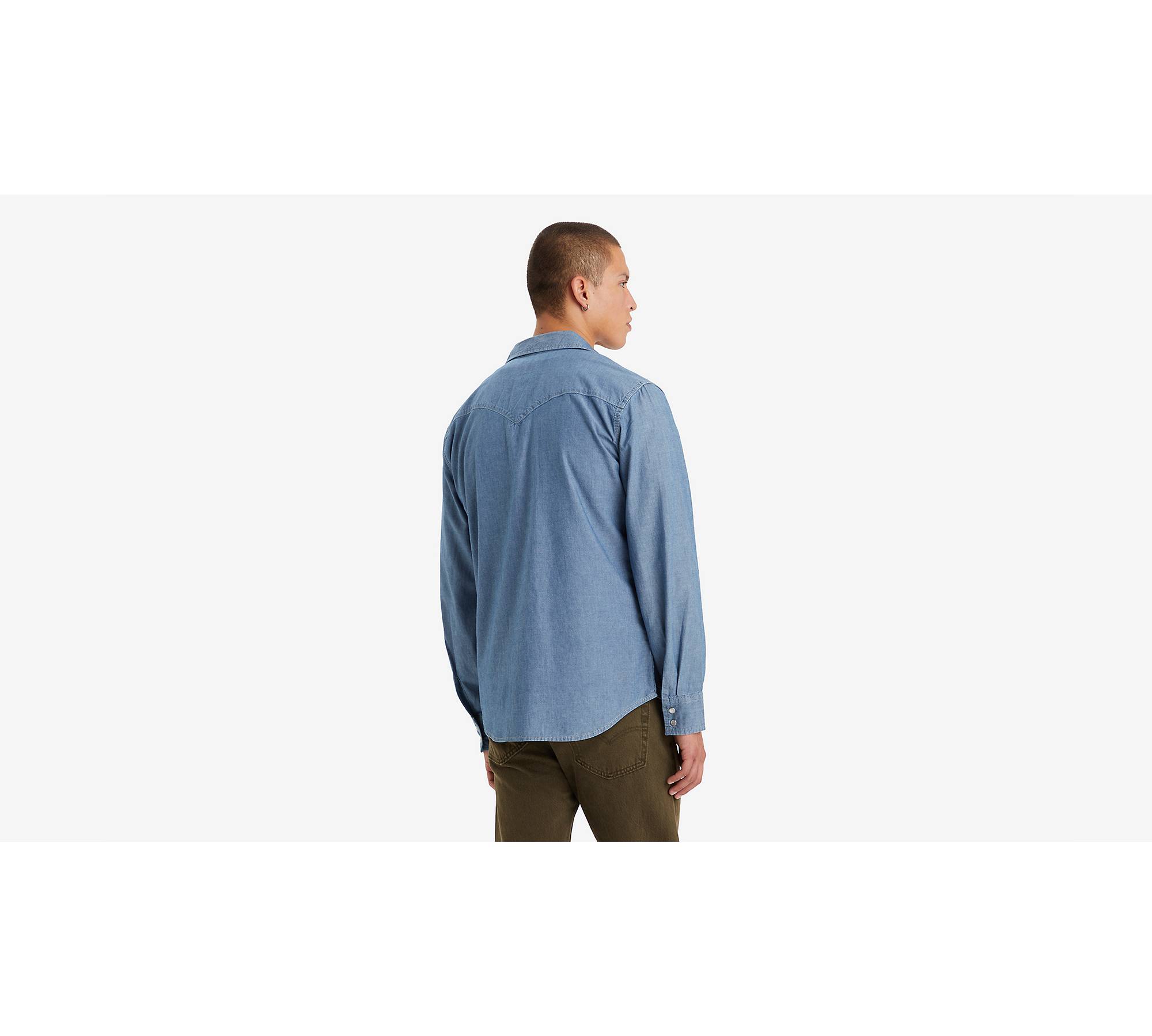 Essentials Men's Regular-fit Long-Sleeve Chambray Shirt Blue Size  Small