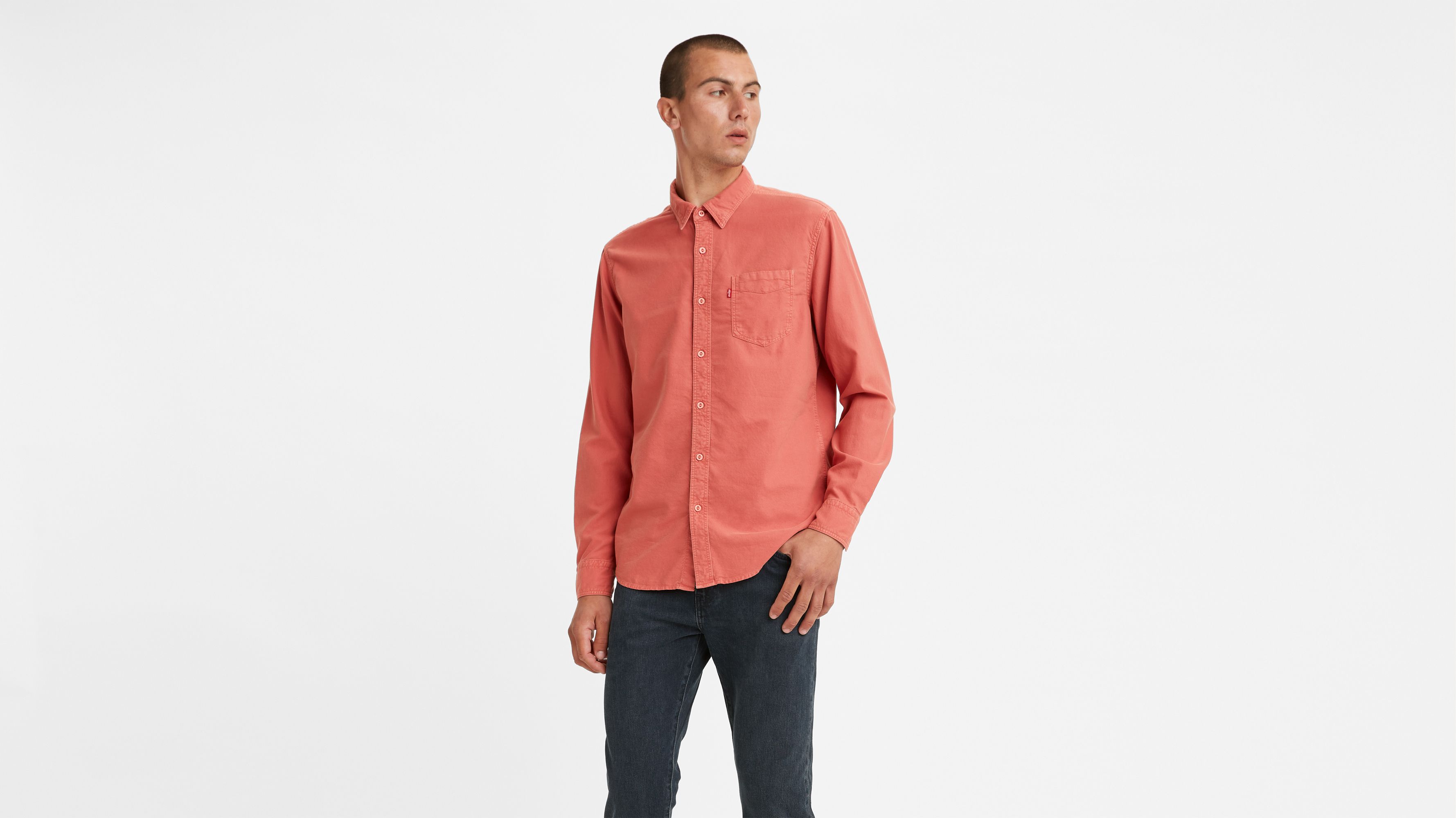 red long sleeve button up