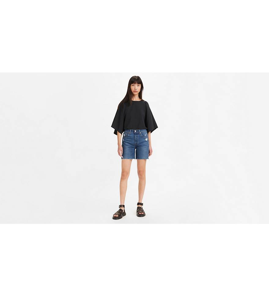 LEVI'S 501 High Rise Mid-Thigh Womens Denim Shorts - Earthquake - MEDIUM  DESTRUCTED