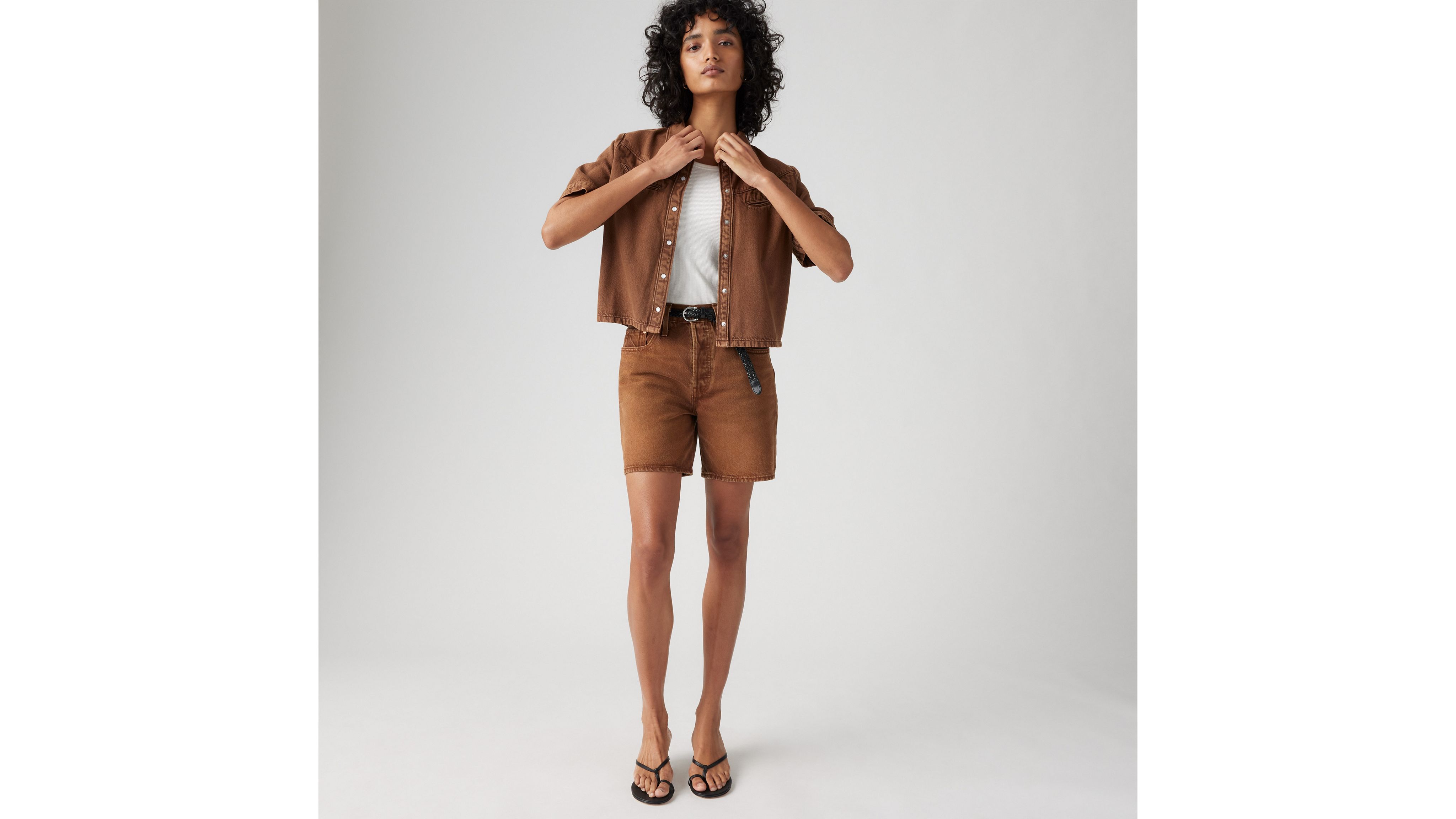 Levi's 501 Original High Rise Mid Thigh Jean Shorts In Scraped Sorrel Horse
