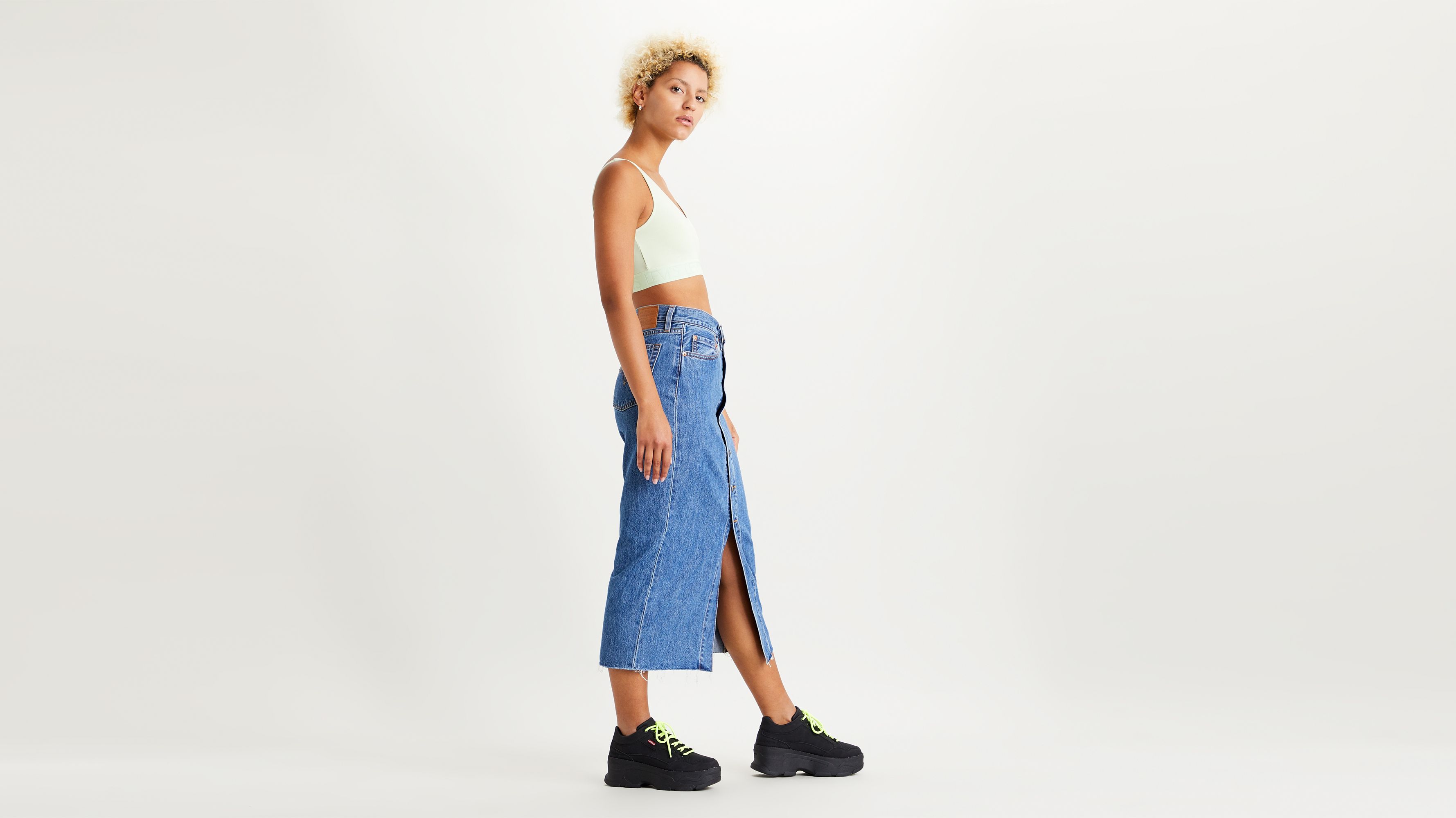 levi's button front skirt