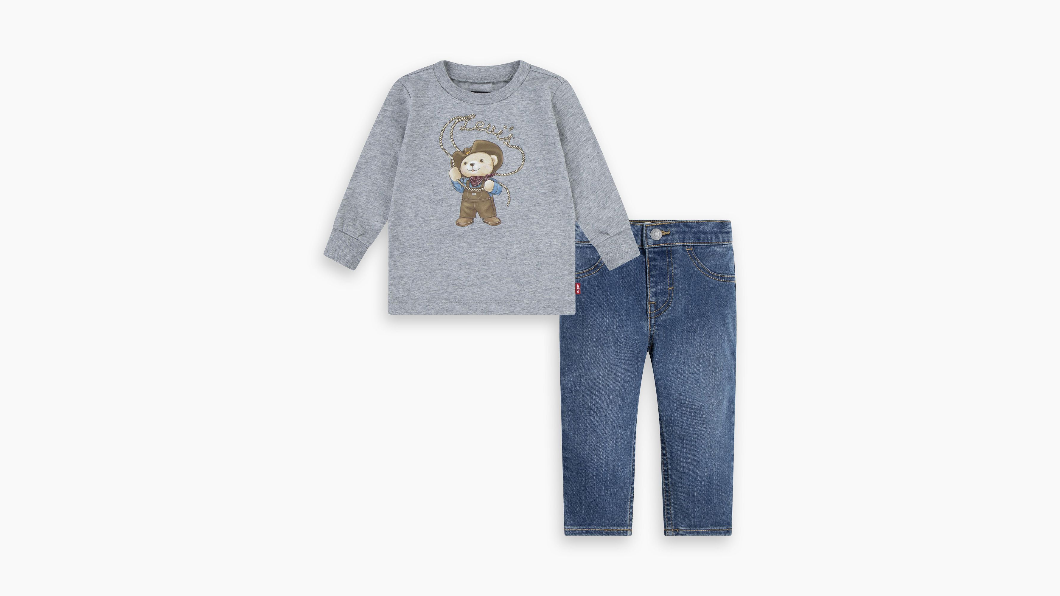 Set camiseta cowboy y pantalones de carpintero para bebé 1