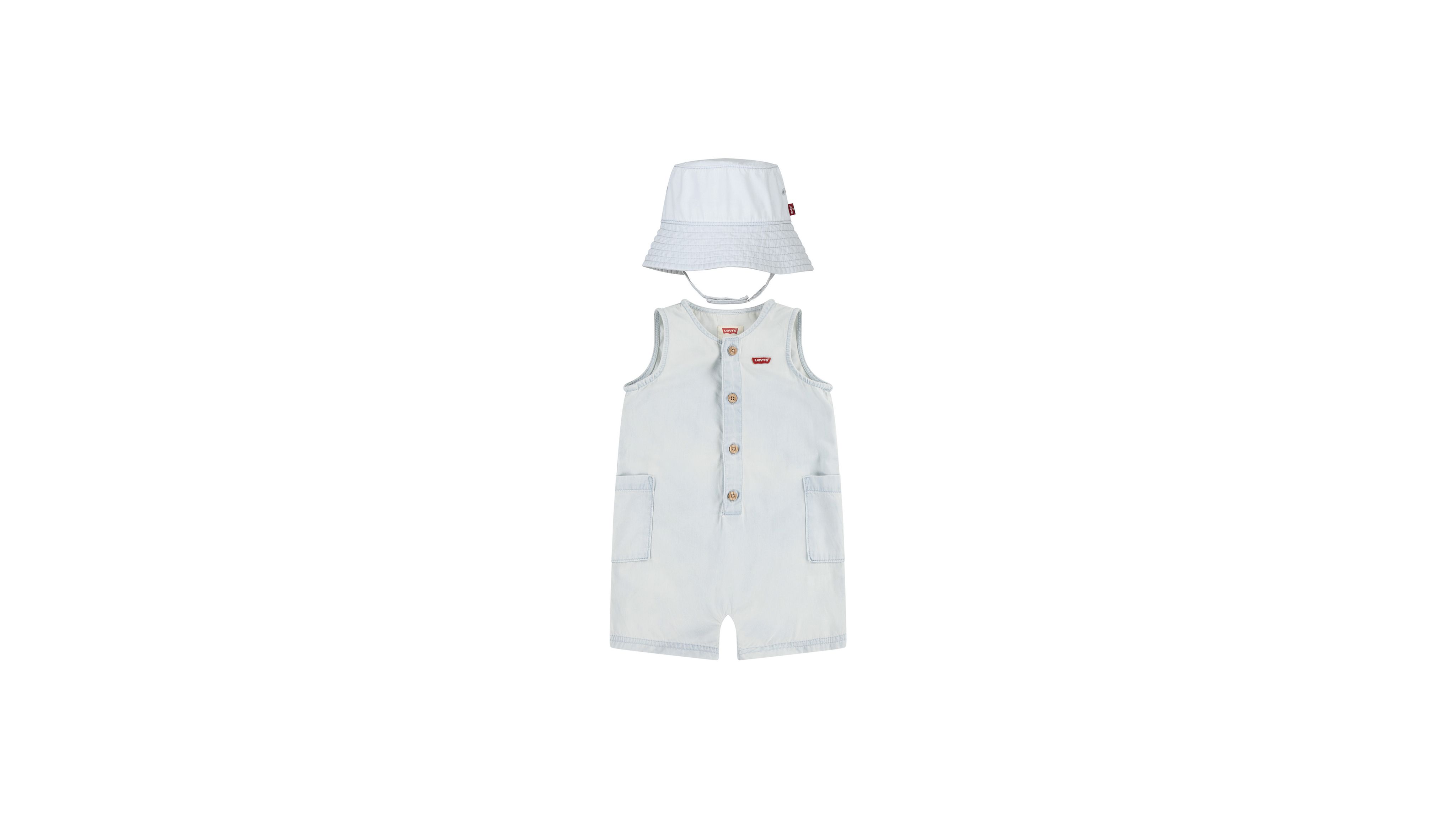 Baby Denim Romper & Bucket Hat 1