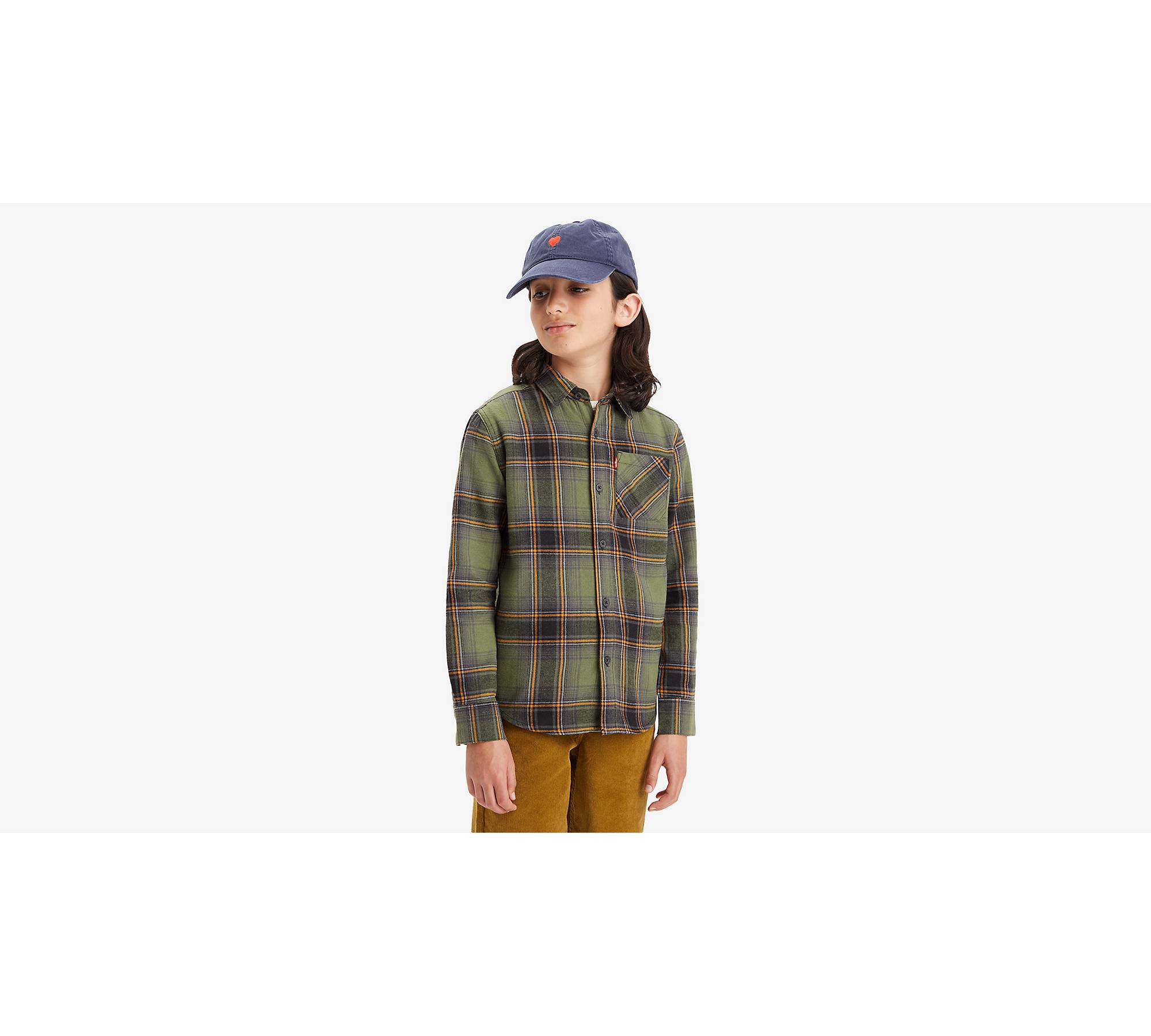 Teenager Plaid Flannel Pocket Shirt 1
