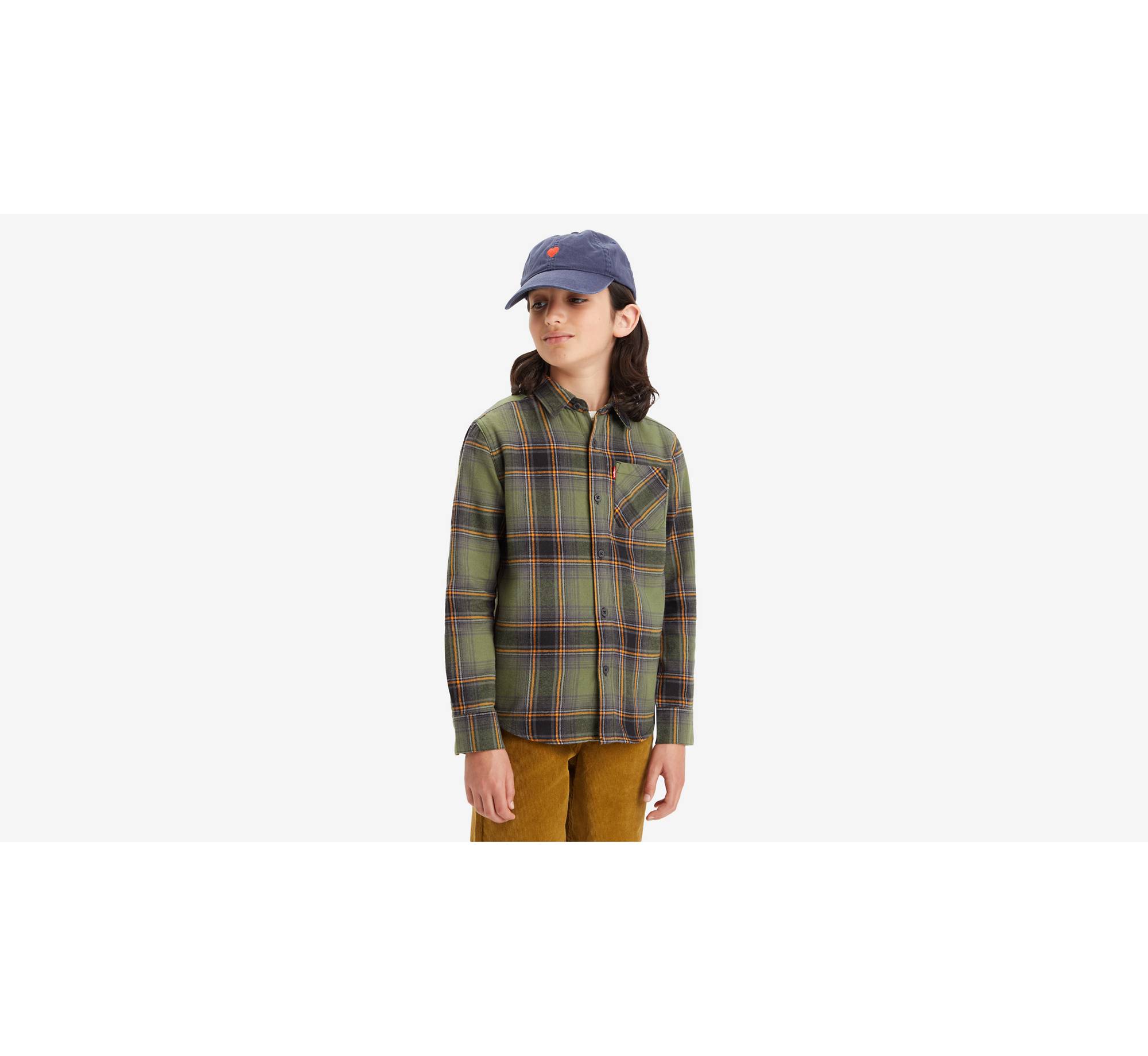 Teenager Plaid Flannel Pocket Shirt 1