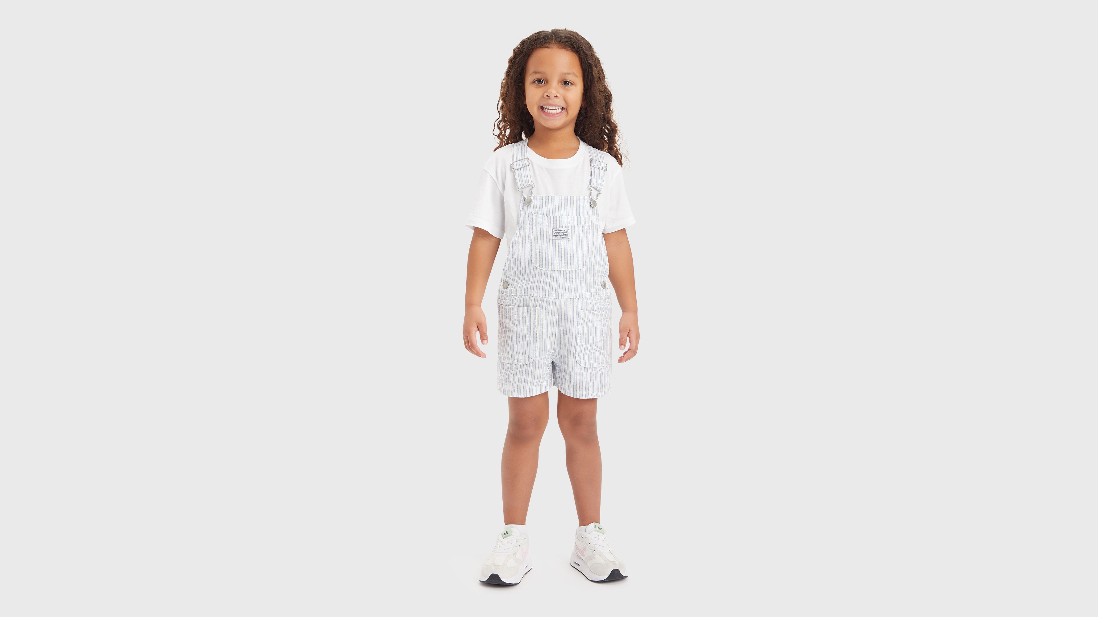 Salopette corta utility a righe per bambini 1