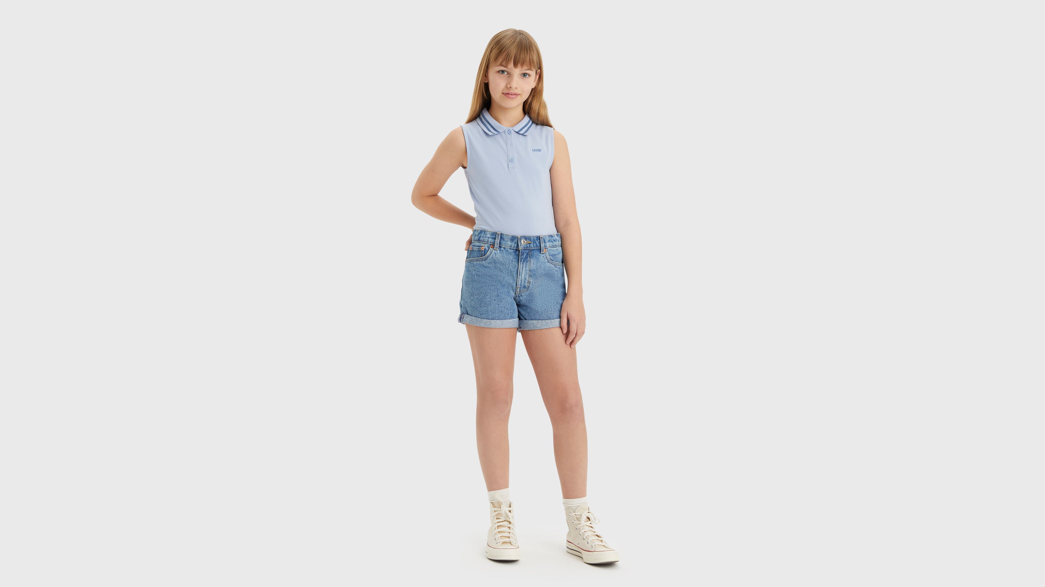 Teenager Mini Mom Roll Cuff Shorts - Blue | Levi's® BE