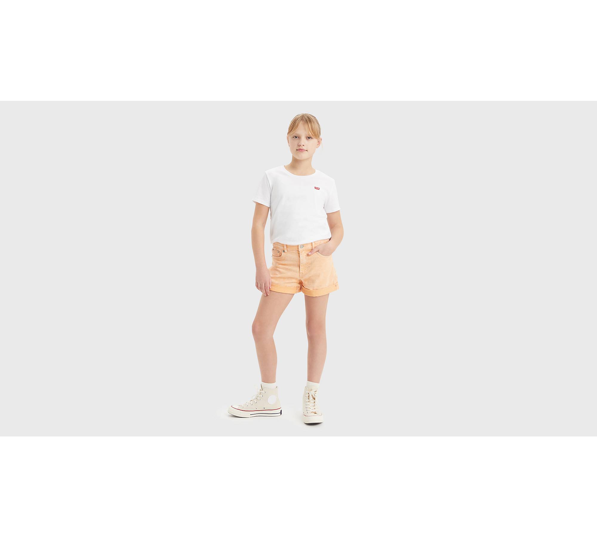 Mini Mom-shorts i twill med oprullet kant til teenagere 1