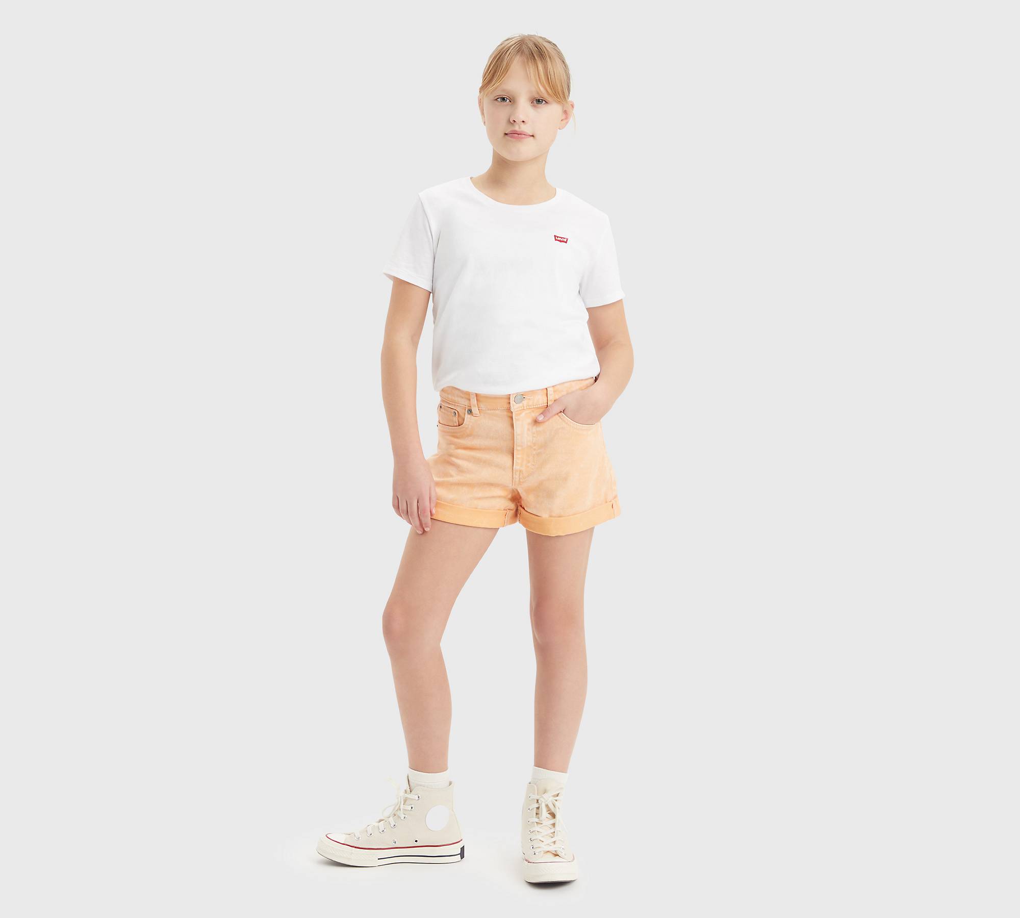 Teenager Umgeschlagene Mini Mom Shorts aus Twill 1