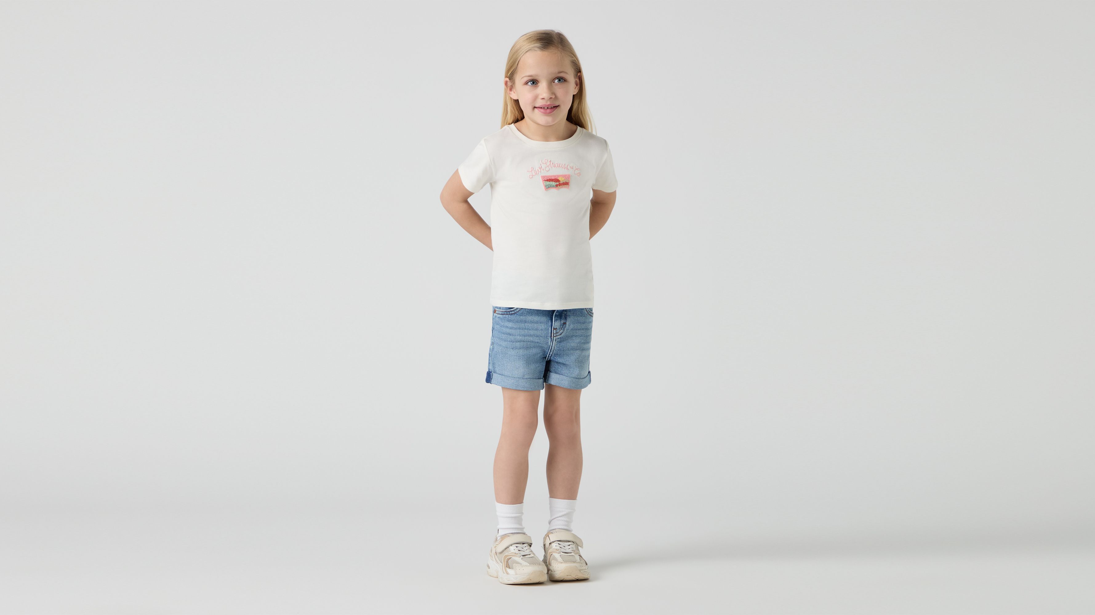 Levi's Girls' Pull-On Midi Shorts - Elastic Waist Denim Shorts For Big Kids
