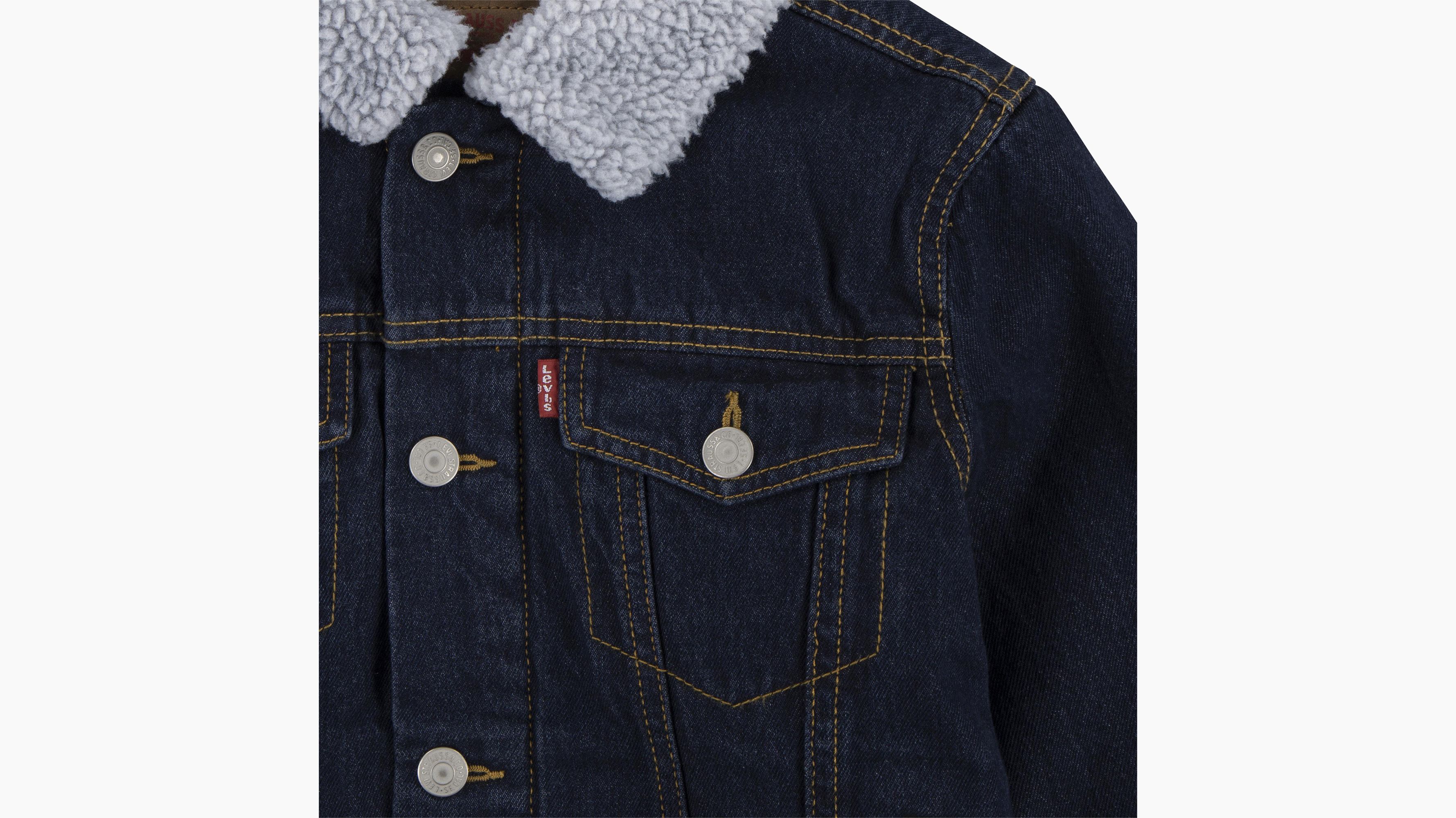 NOROZE - Giacca in denim da ragazzo Sherpa Trucker per bambini, stile wester Nero 7-8 Anni