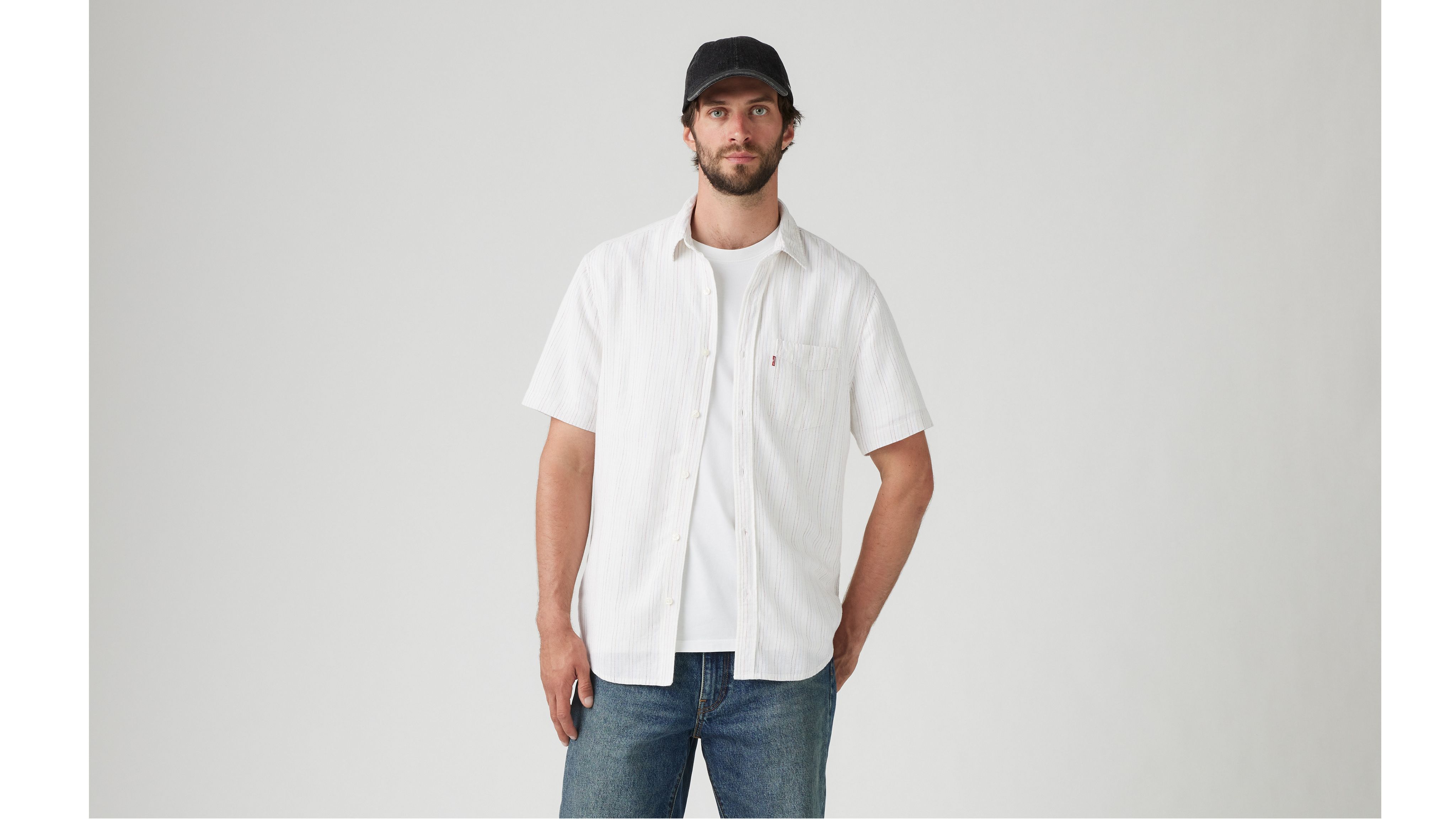 Short Sleeve Sunset Cotton Linen One Pocket Shirt