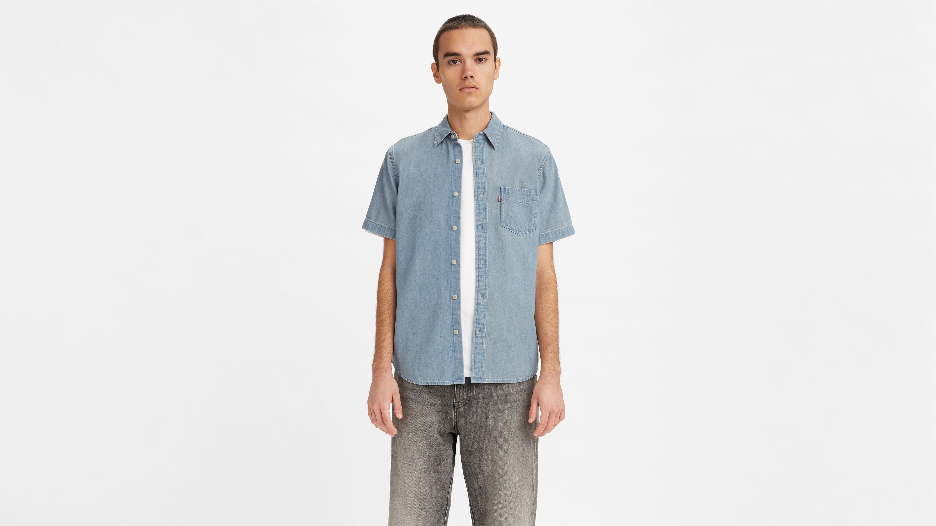 Levis Pure Cotton Blue Half Sleeves Denim Shirt