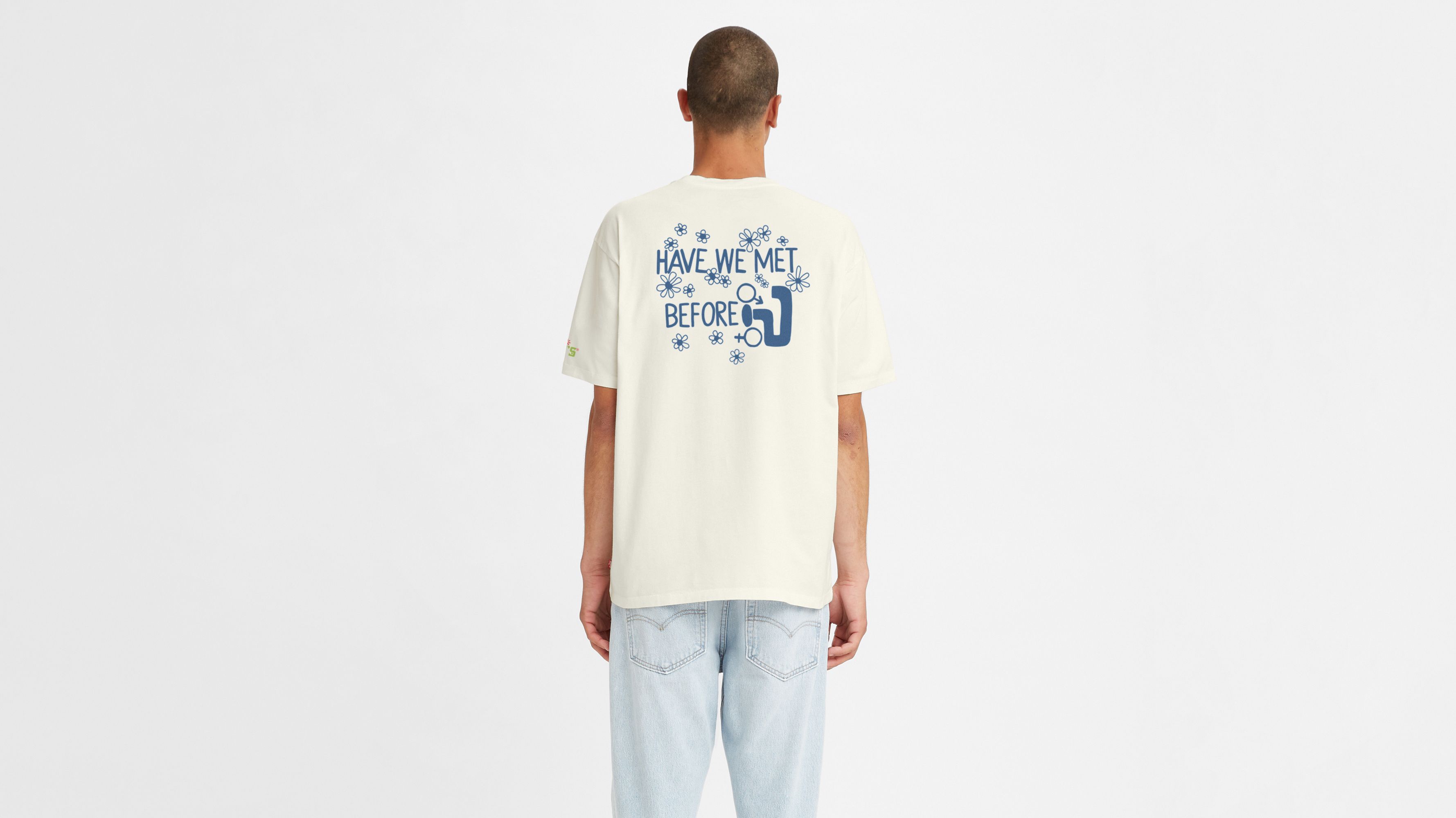 RELAXED GRAPHIC T-SHIRT WITH SERIF LOGO Man Blue navy Bianco 2007455682551