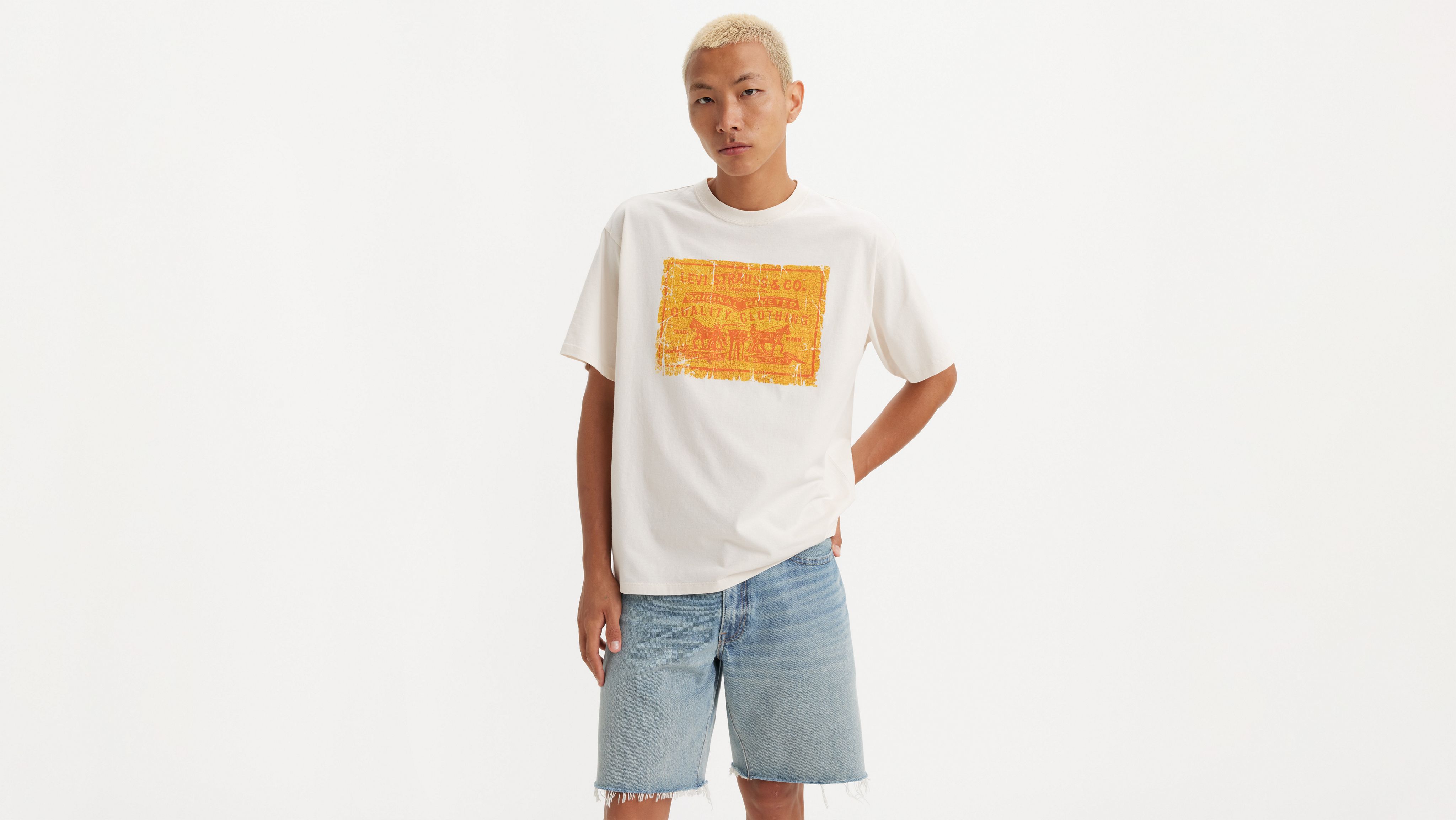 Tシャツ・カットソー ^LEATHERY^ Drag on overfit short sleeve t-shirt WHITE MELANG Vintage Fit Graphic T-shirt - White | Levi's® CA