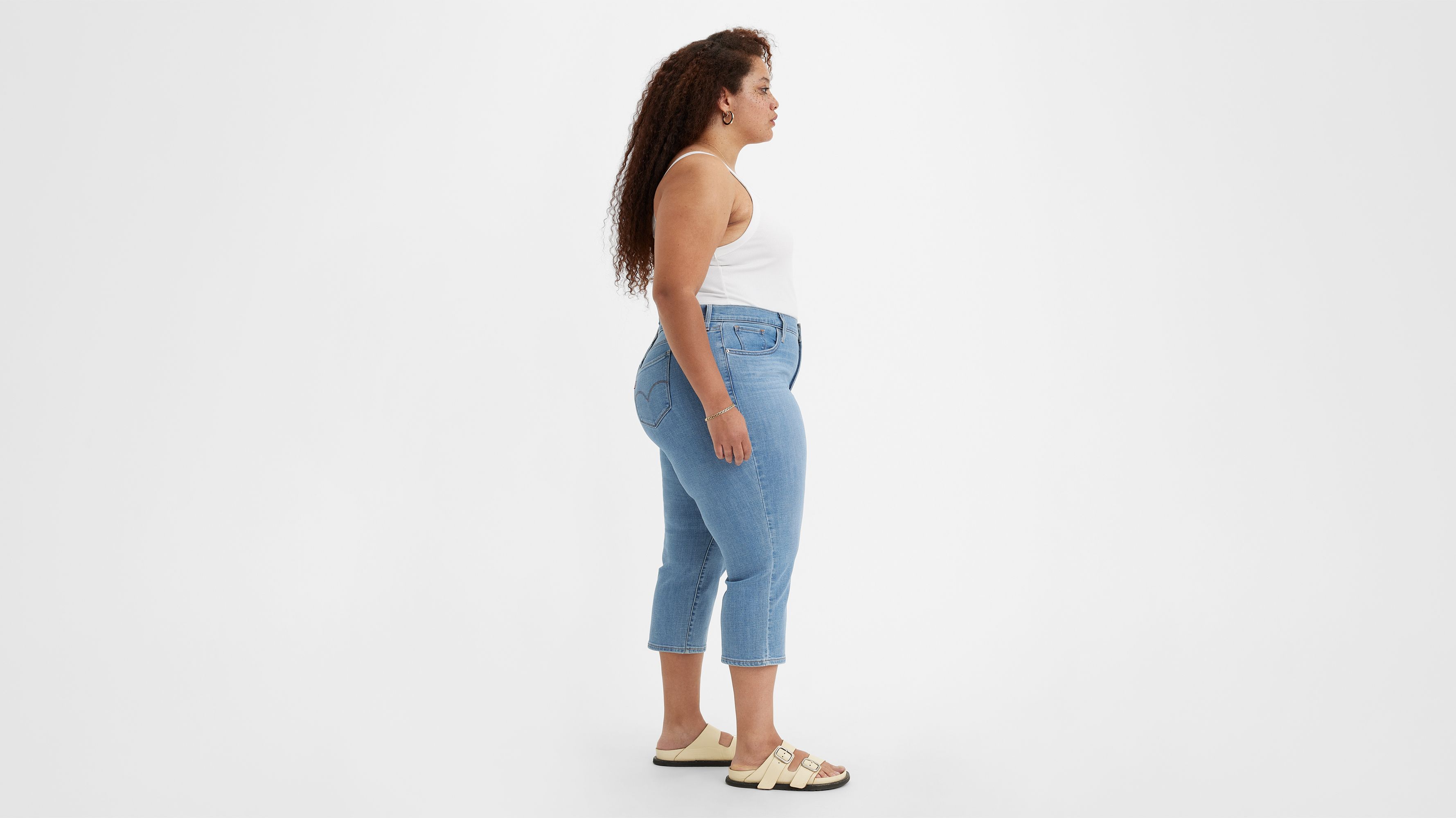 Plus Size Capri Jeans Women's Stretch High Waisted Denim Pull On Wide Leg  Pants Casual Classic Ankle Jeans at  Women's Clothing store