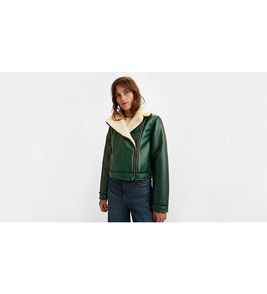 Sherpa Crop Moto Jacket - Green | Levi's® US