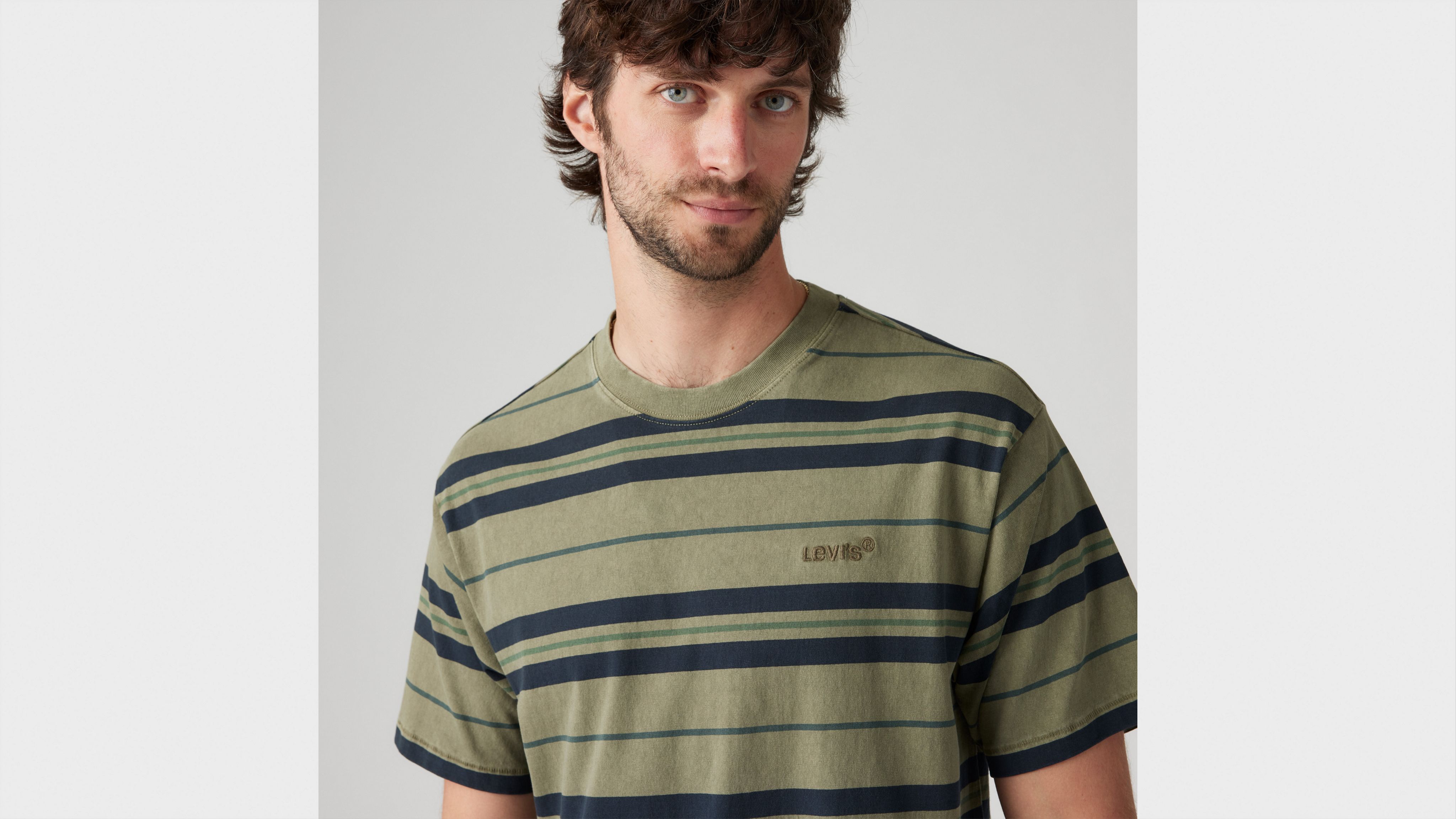 Levi's Red Tab Vintage T-shirt In Forrest Stripe Deep Lichen Overdye