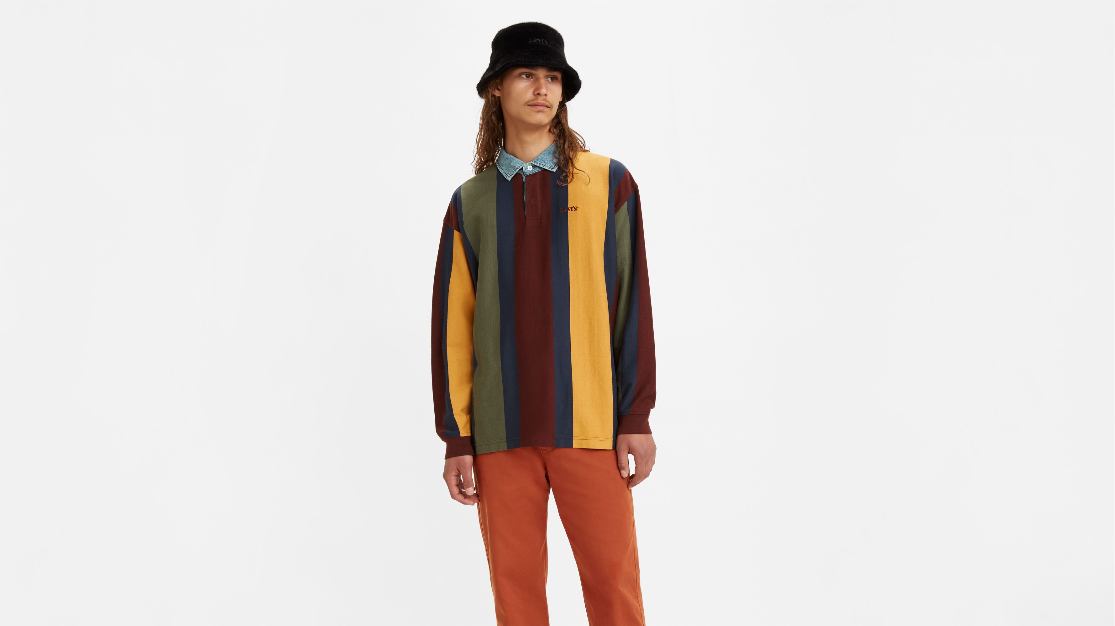 Chambray Collar Long Sleeve Polo Shirt 3