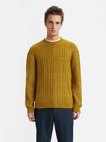 리바이스 Levi Battery Crewneck Sweater,Mustard Olive - Brown