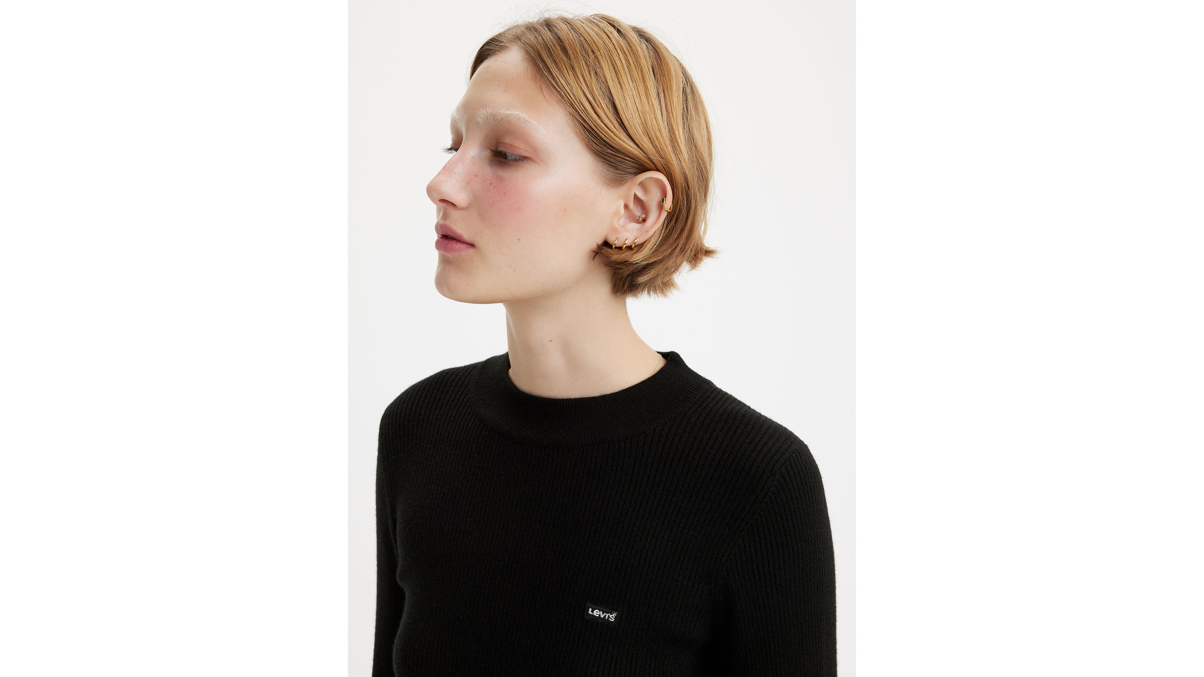 ♡にか♡RIB LONG SLEEVE C/S 12th Special Rose Embroidery Half-Zip Long-Sleeve T-Shirt