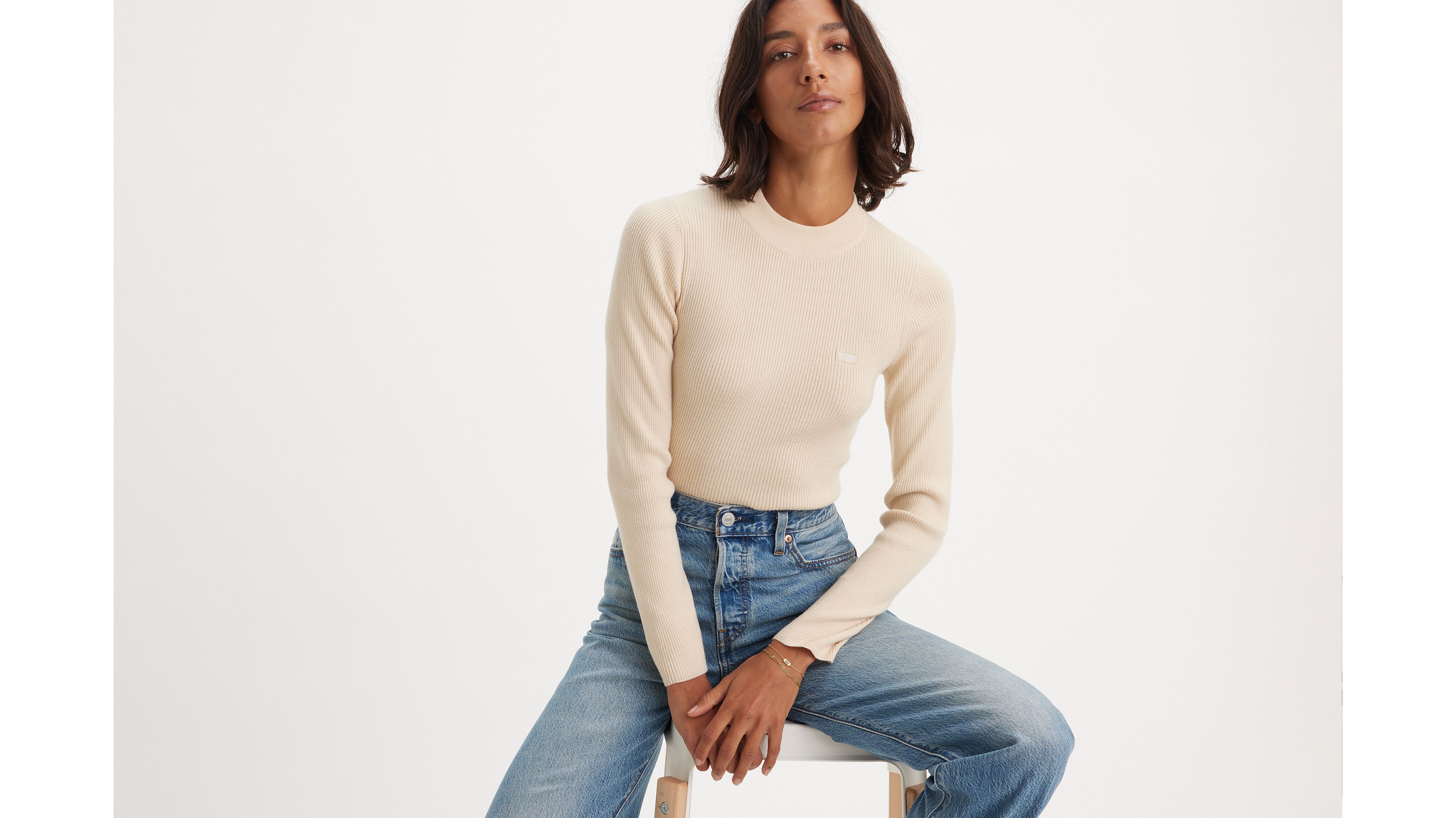 Pull-over col rond maille côtelée 1