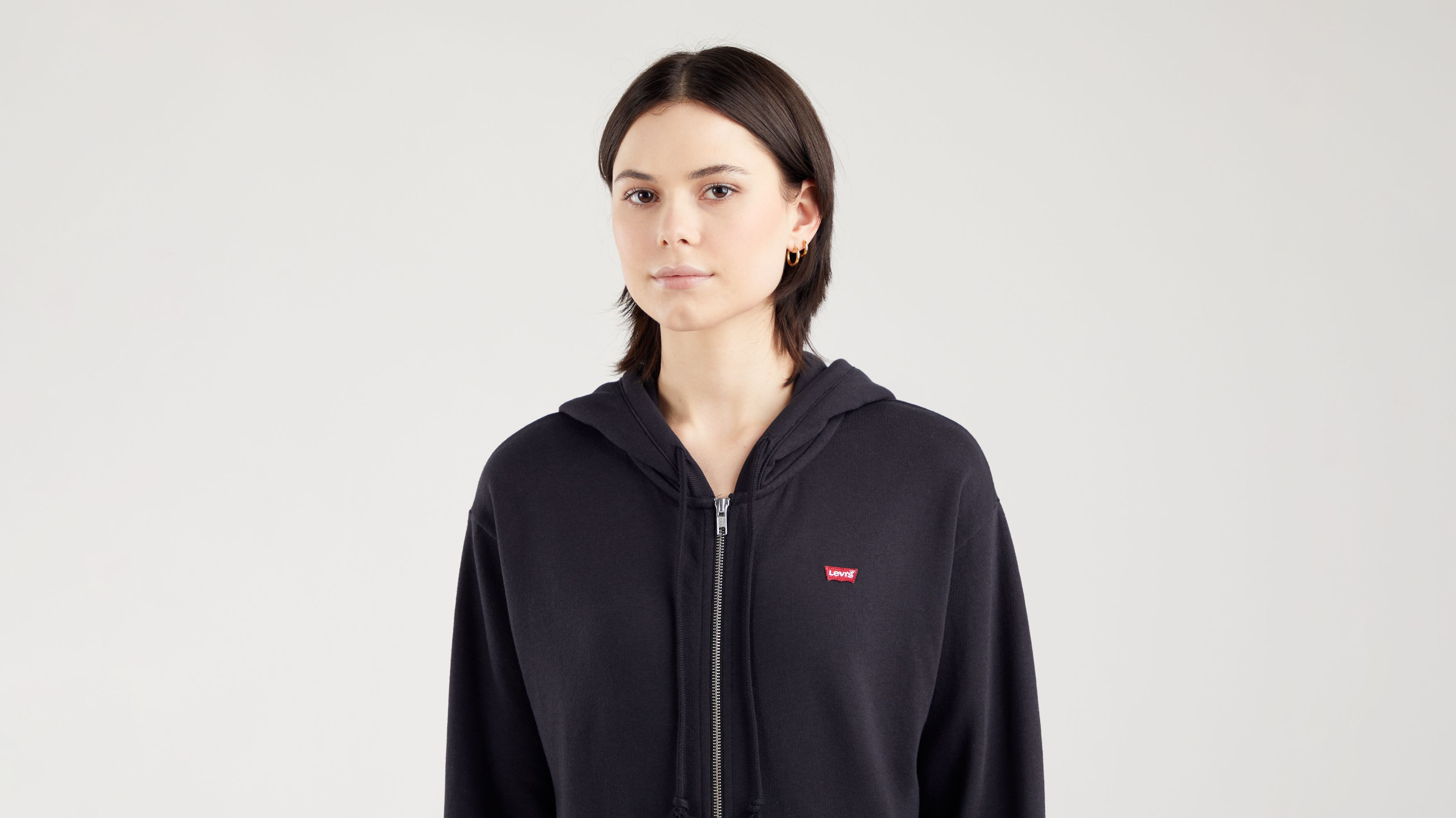 Woman's Black Fitness full-zip fleece sweatshirt with hood